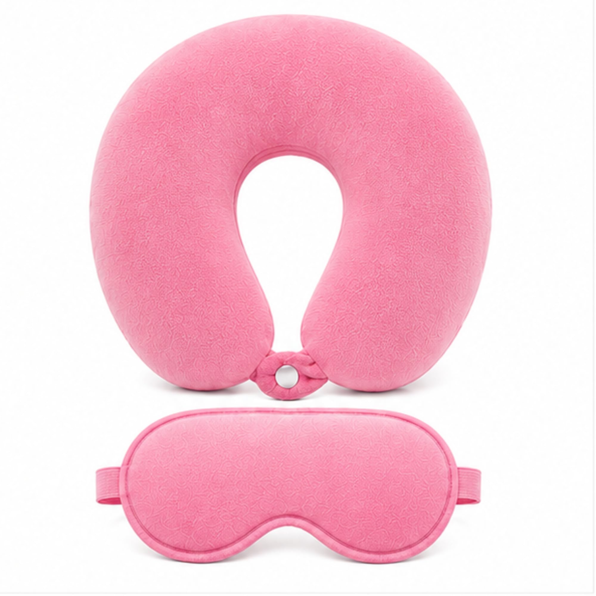 Govind Enterprises Travel Pillow & Sleep Eye Mask Combo – Pink U Shape Neck Pillow with Secure Button Closure | Soft Velvet Fabric Premium, Pink-image-30