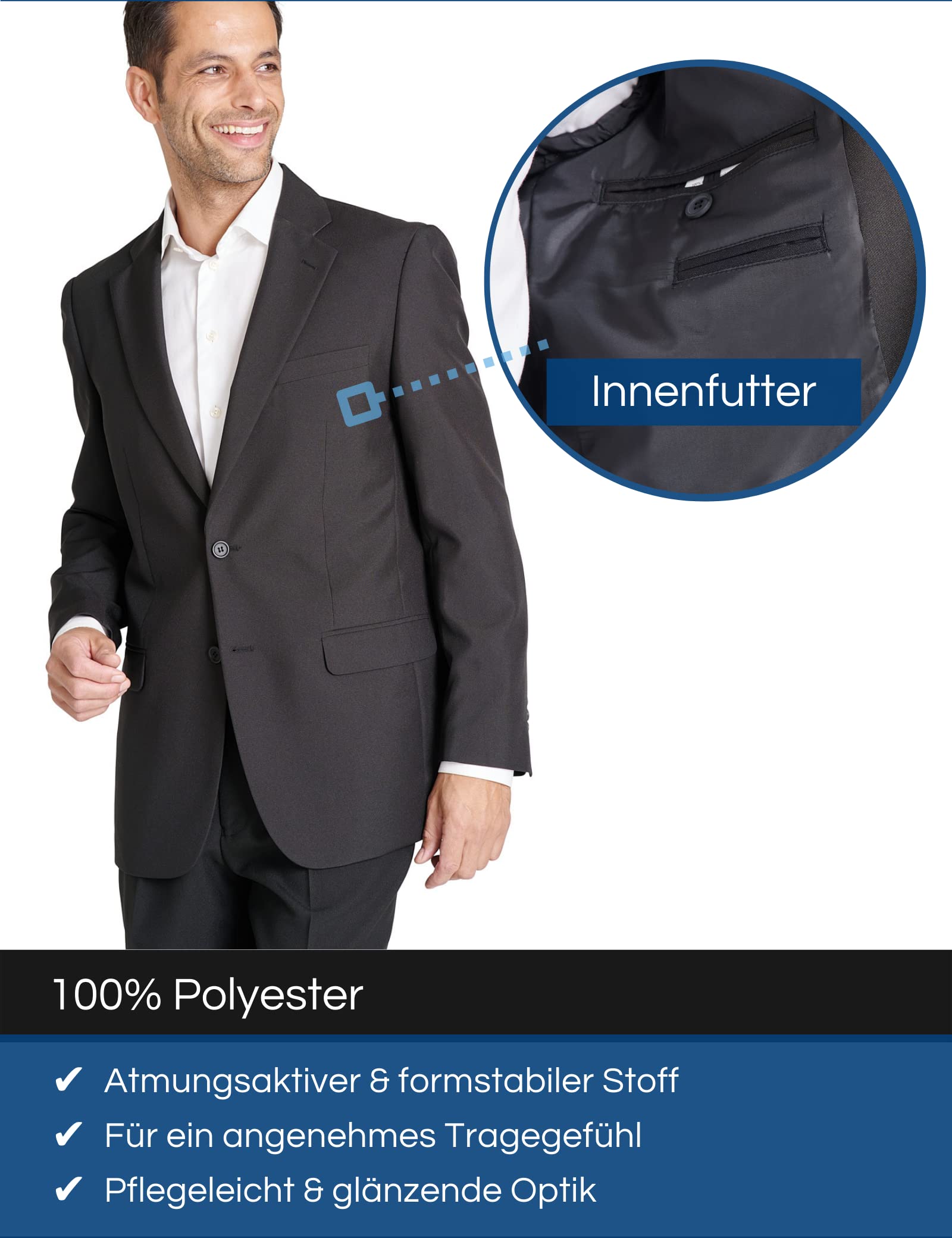 Mill&Tailor Herren Sakko Schwarz Oskar I Schickes Sakko für Männer I Baukasten System I Modern & Sportlich I Jackett für Hochzeit & Business I Herrensakko für kräftige Männer
