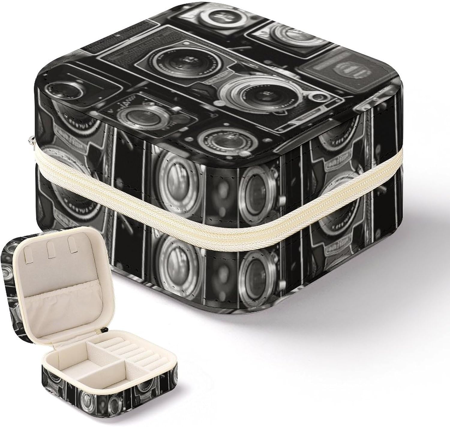 Vintage Camera Jewelry Box for Women, Portable PU Leather Jewelry Storage Holder Travel Mini Jewelry Organizer Case for Ring Pendant Earring Necklace Bracelet