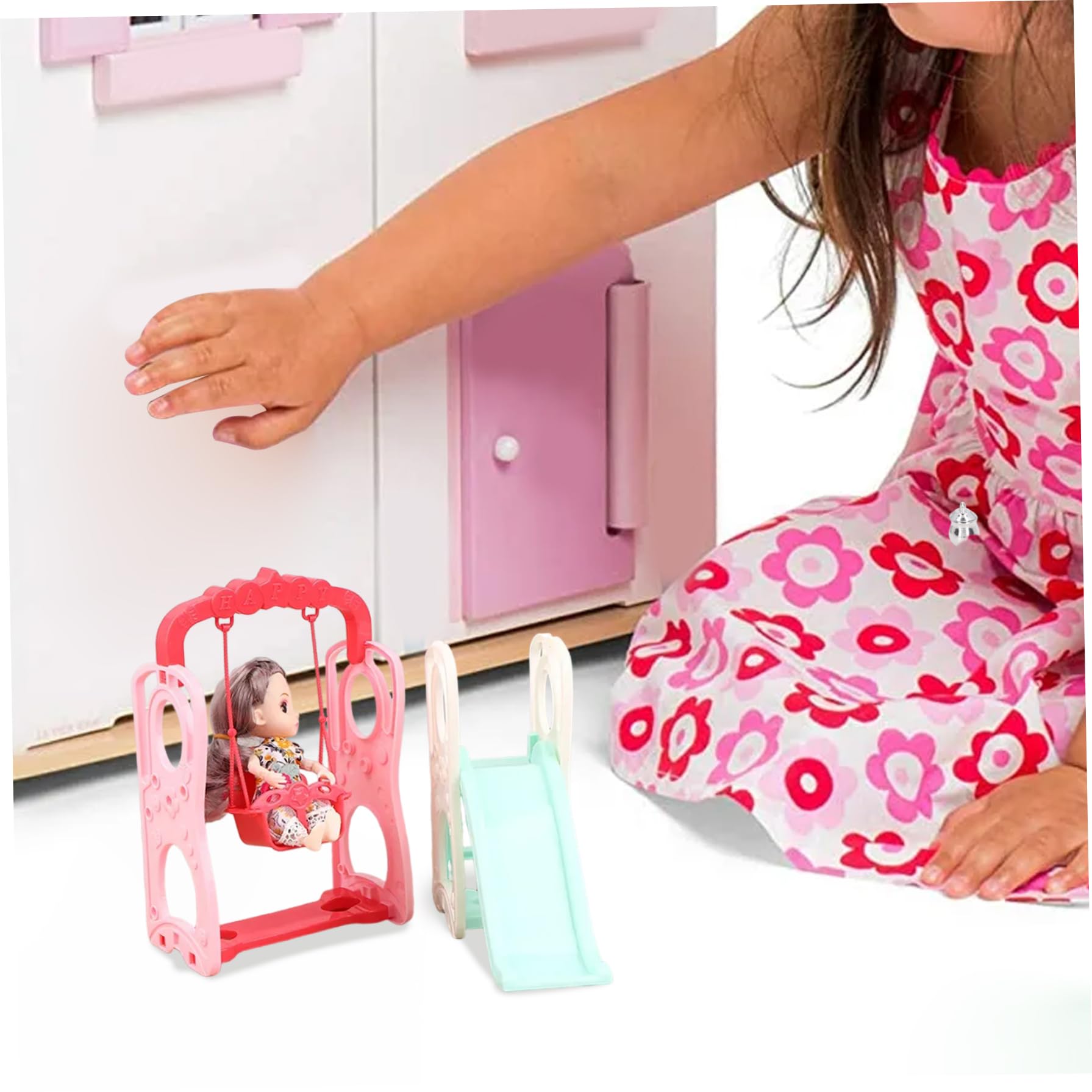 Altalena per bambole con scivolo Accessori realistici per casa delle bambole divertenti Fai da te in miniatura per Altalena Giocattolo Accessori