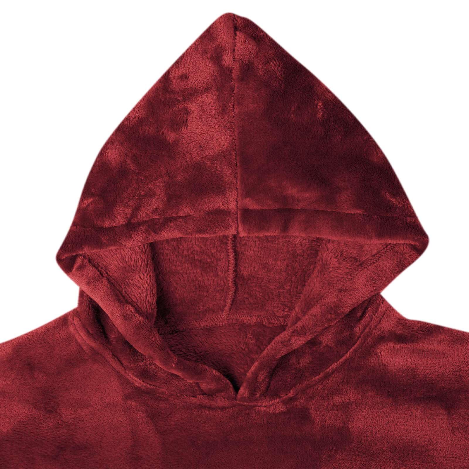 Bequemer Bordeauxroter Loungewear Decken-Hoodie aus Flanell für Zuhause, Freizeit, Sofa, Entspannung, Komfort, Weich, Locker, Leicht, Tragbar, Pflegeleicht, Ideal für kalte Tage