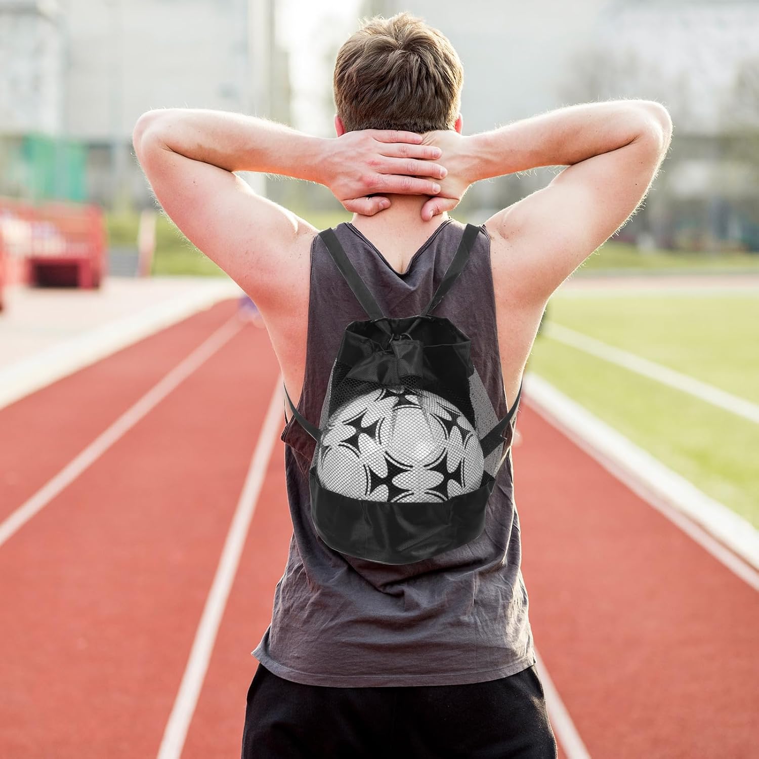 Basketball Mesh Ball Bag with Drawstring Closure, Portable Sports Equipment Organizer for Soccer Volleyball Football, Lightweight Sturdy Net Bag with Shoulder Straps for Gym