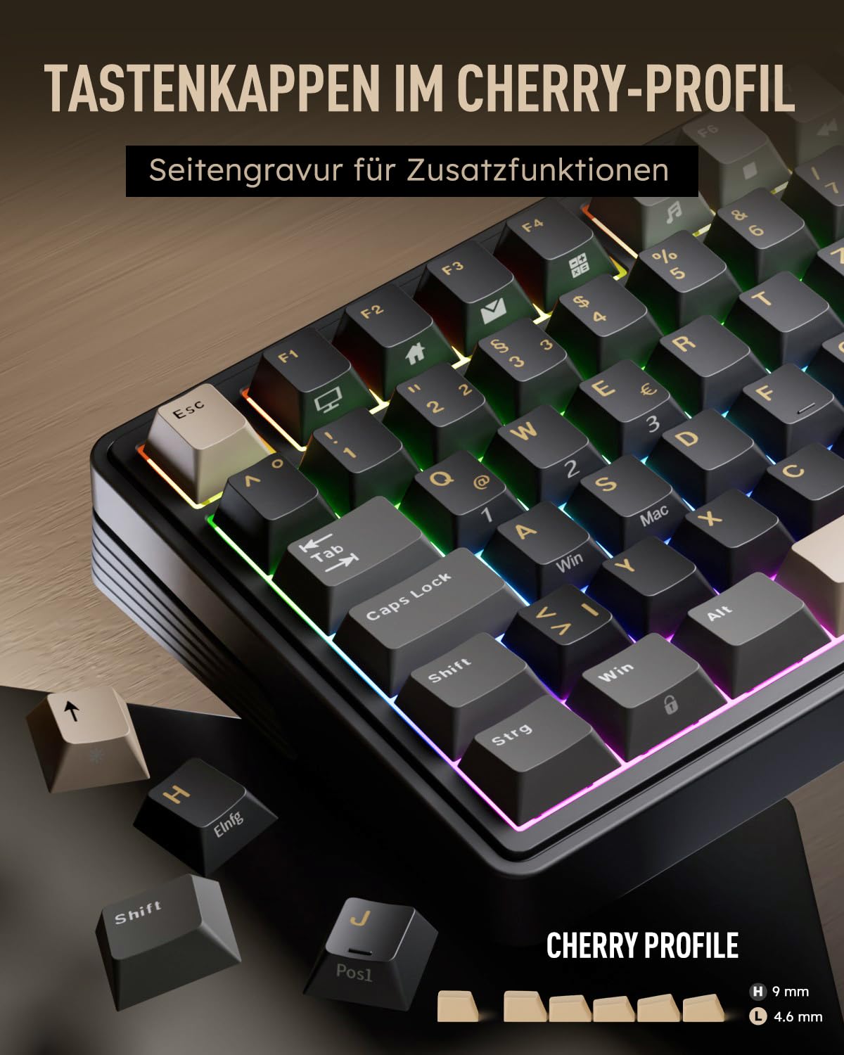 RK ROYAL KLUDGE M100 Mechanische Tastatur Kabellos 96% Gasket Gaming Tastatur QWERTZ mit Nummernblock BT/2.4Ghz/USB-C RGB 8000mAh Hot Swap Creamy Switches Schwarz
