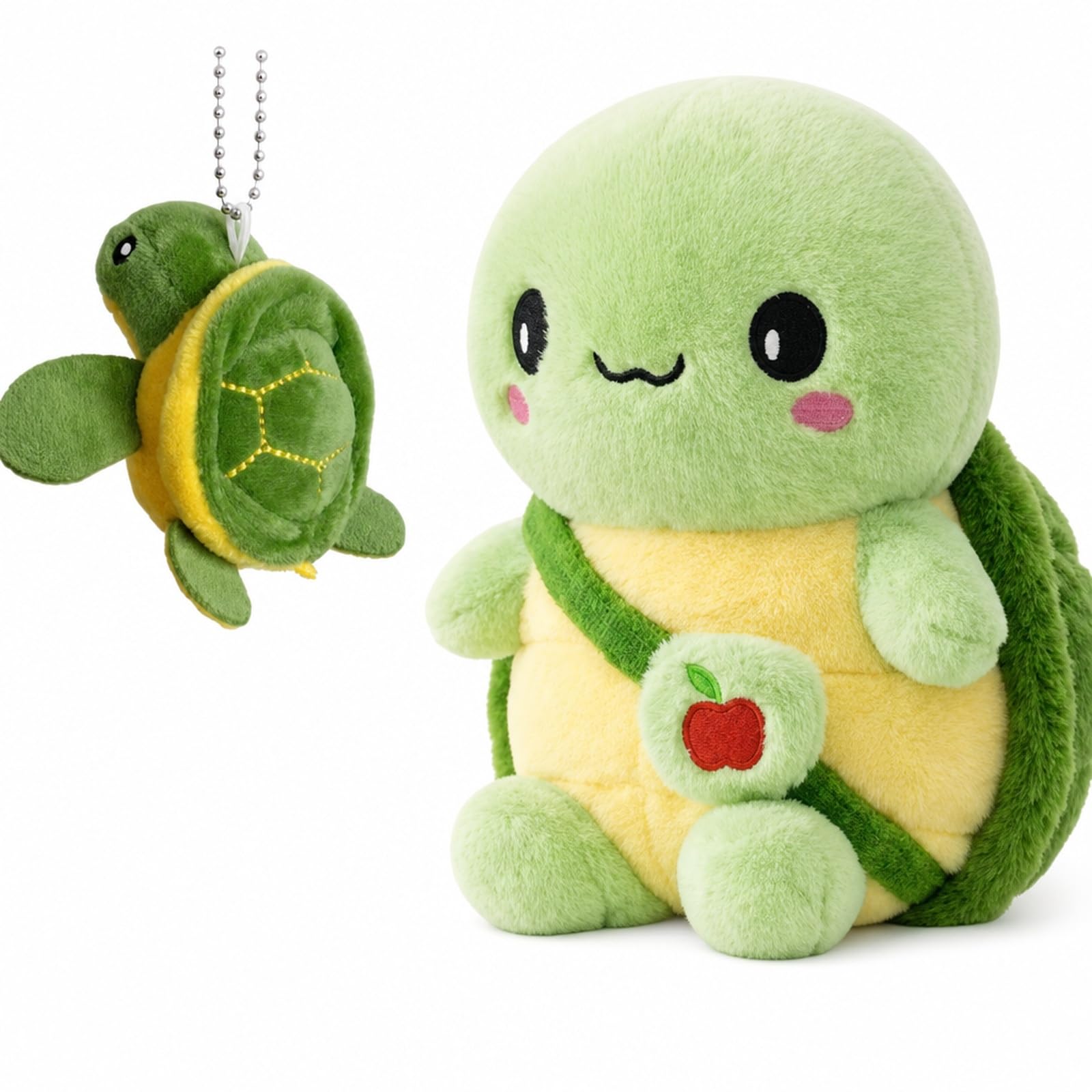 MXHBSTP 2-Piece Turtle Plush Set, 25 cm Apple Turtle and 10 cm Keyring