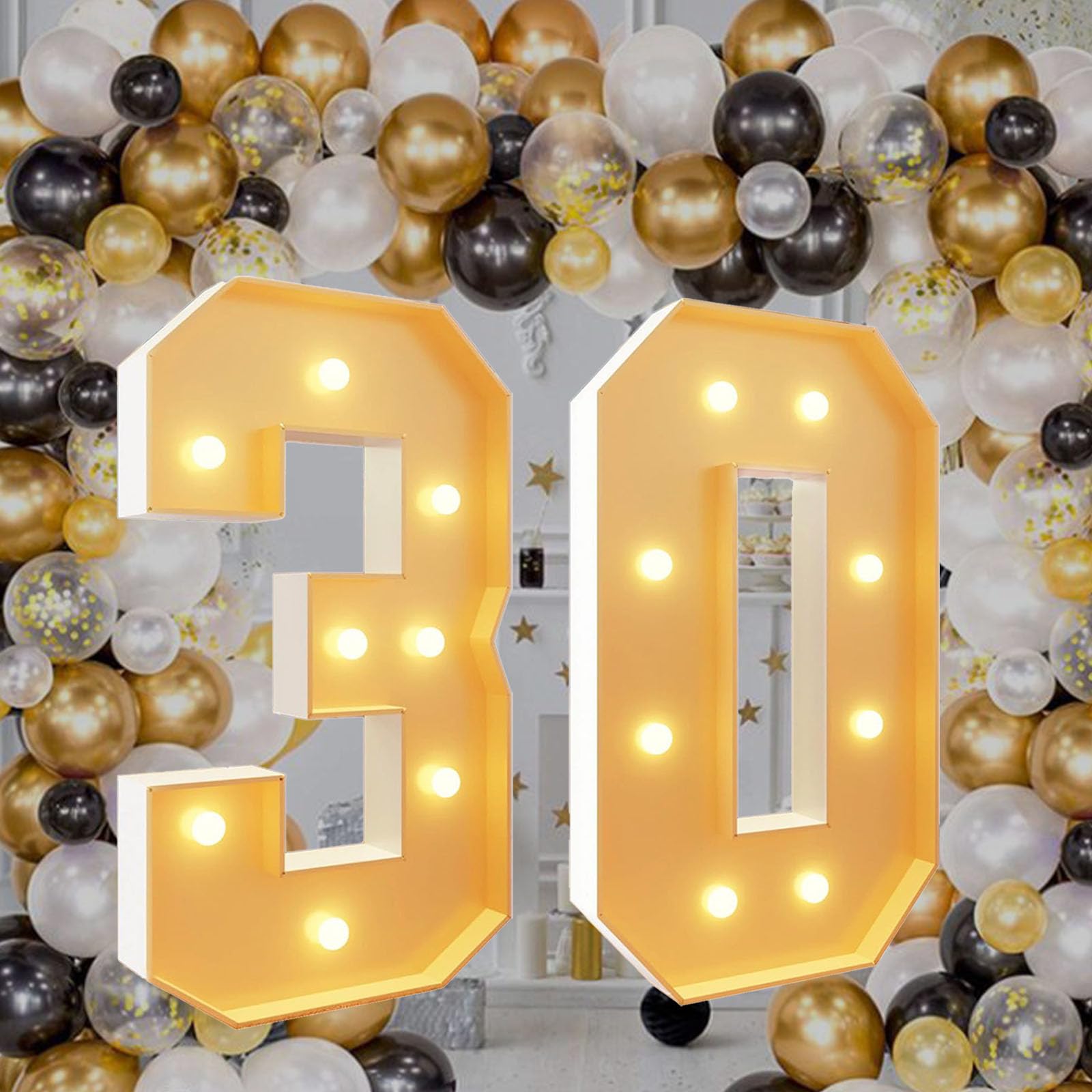 Biikoon Number 30 4Ft Marquee Light Up Numbers 30 For 30Th Birthdays Party Decoration Large Light Up Large Block Mosaic Numbers Pre-Cut Foam Board Set For Weddings Baby Anniversaries Decor