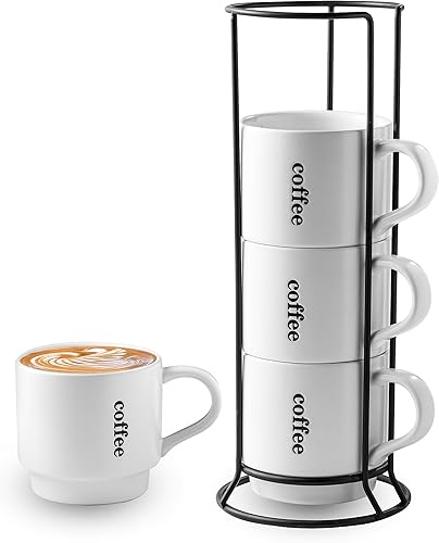 Miniatura 1 de KOKUNKA Tazas de café con estante, tazas de café de cerámica grandes de 13 onzas para café, té, cacao, leche, bebidas de chocolate, aptas para