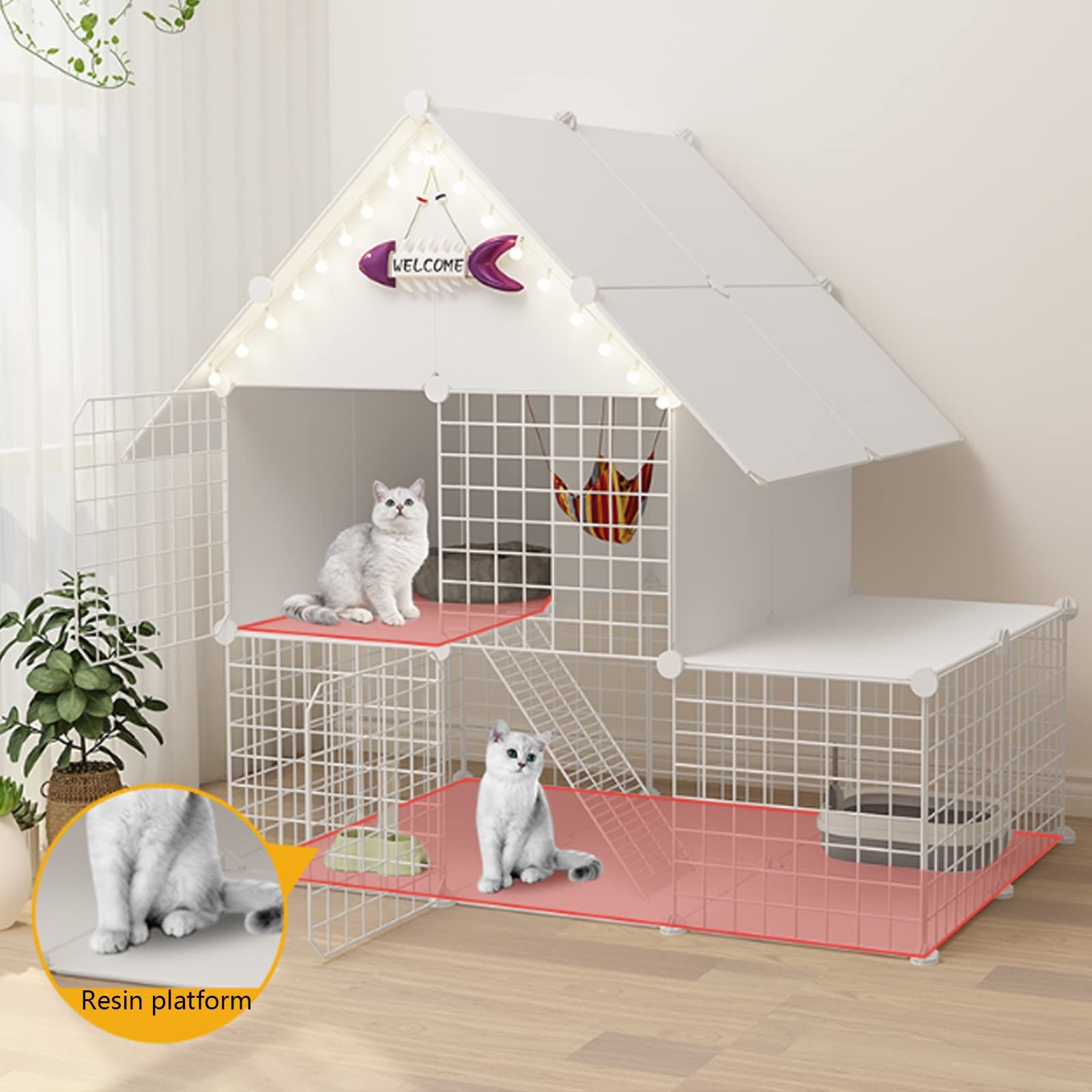 Jaulas Para Gatos De Interior Con Techo Y Puerta, Corral Para Gatos, Cerca De Ejercicio Para Patio, Caseta De Metal Desmontable Para Mascotas, Caseta De Lujo Para Gatos, Corral Fácil De Montar.