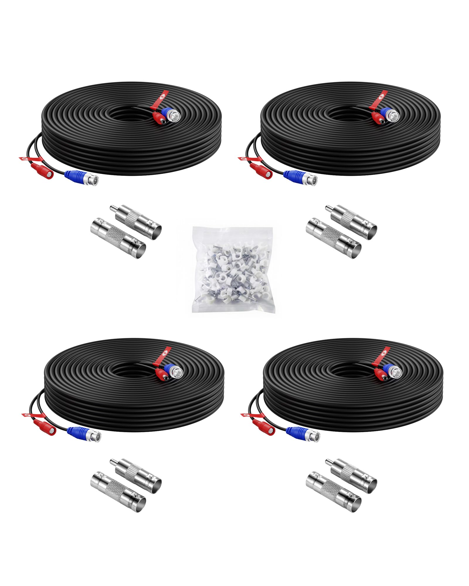Anlapus Paquete 4pcs Cable 20m/65 pies de BNC Video Fuente de Alimentación para Kit CCTV Cámara de Vigilancia DVR Sistema Seguridad Hogar (4 pack negro)