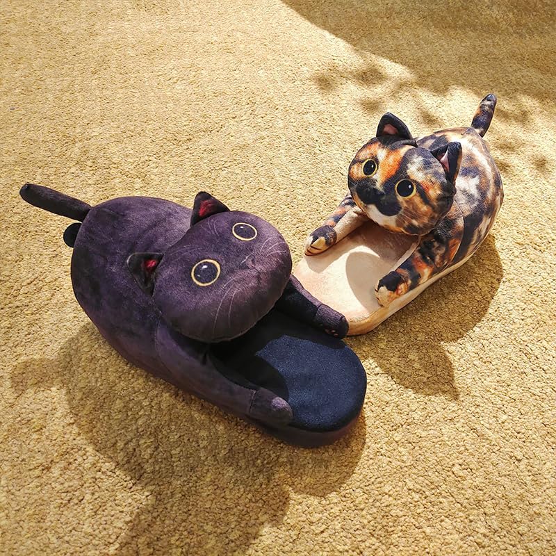 BEdaW Fun Cat Shape Kaptury, puszyste sypialnia kapcie buty domowe, prezenty dla kotów dla miłośników kotów