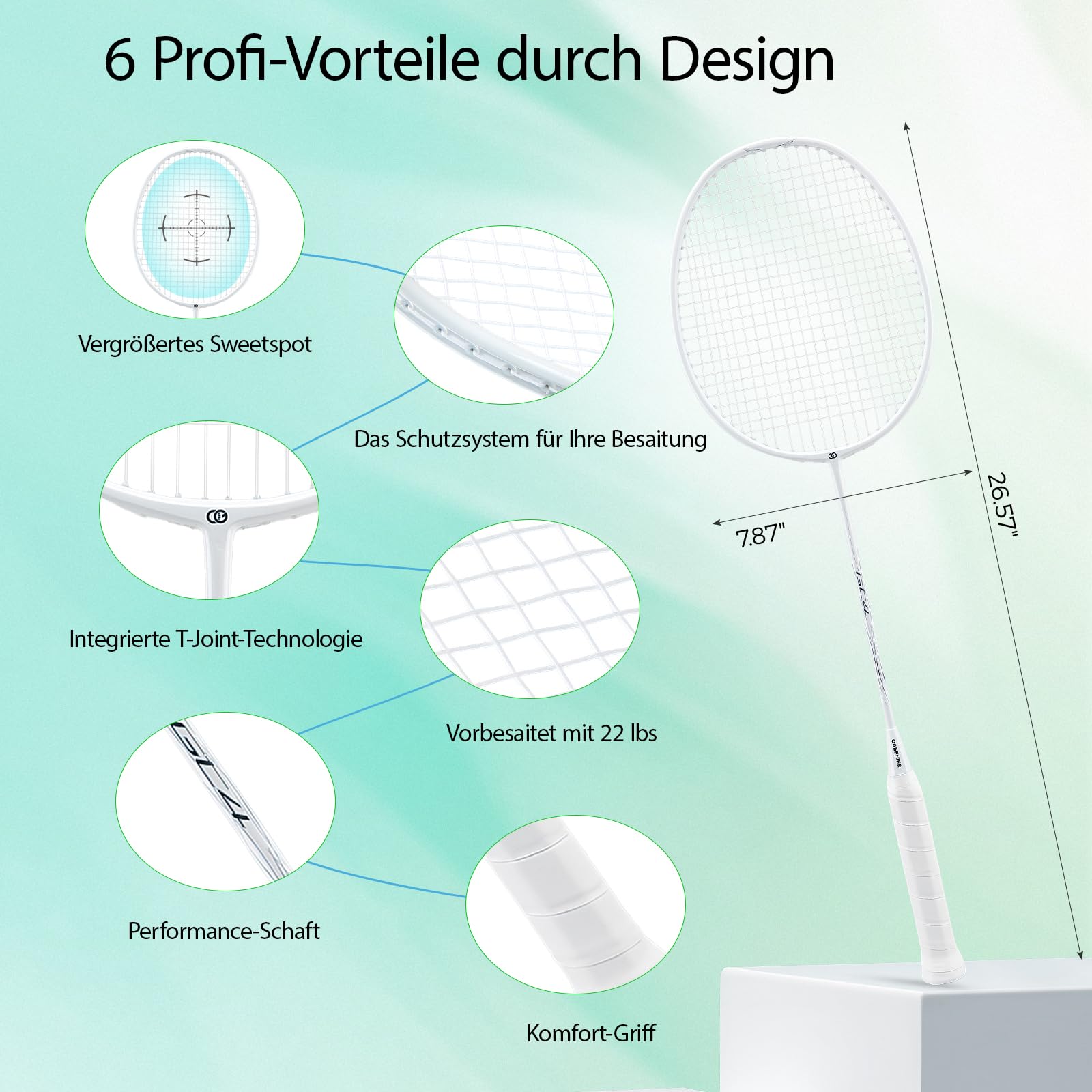 OGEENIER 3U Badminton Set Federball Set Badmintonschläger Profi mit Tasche | Federball Set: 2 Badmintonschläger, 2 Federbälle, 2 Griffbänder + Tasche. Ideal für Freizeit & Turnier.