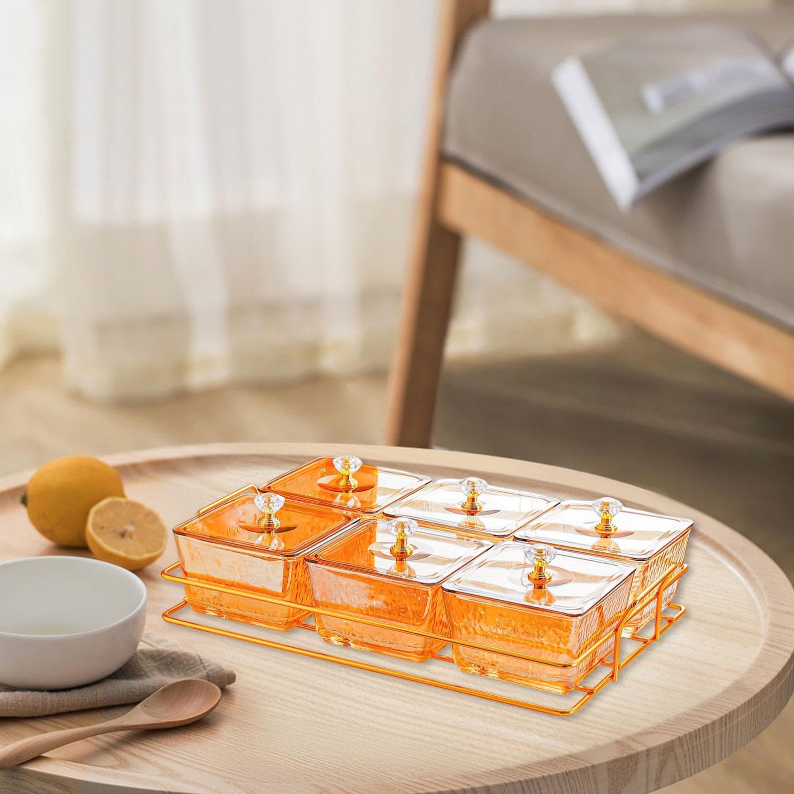 Divided Serving Tray Snacks Aufbewahrungsdose mit Deckel Mehrteilige Snackschale für Nüsse Süßigkeiten Praktisch Und Vielseitig für Büro Party Küche W, Orange