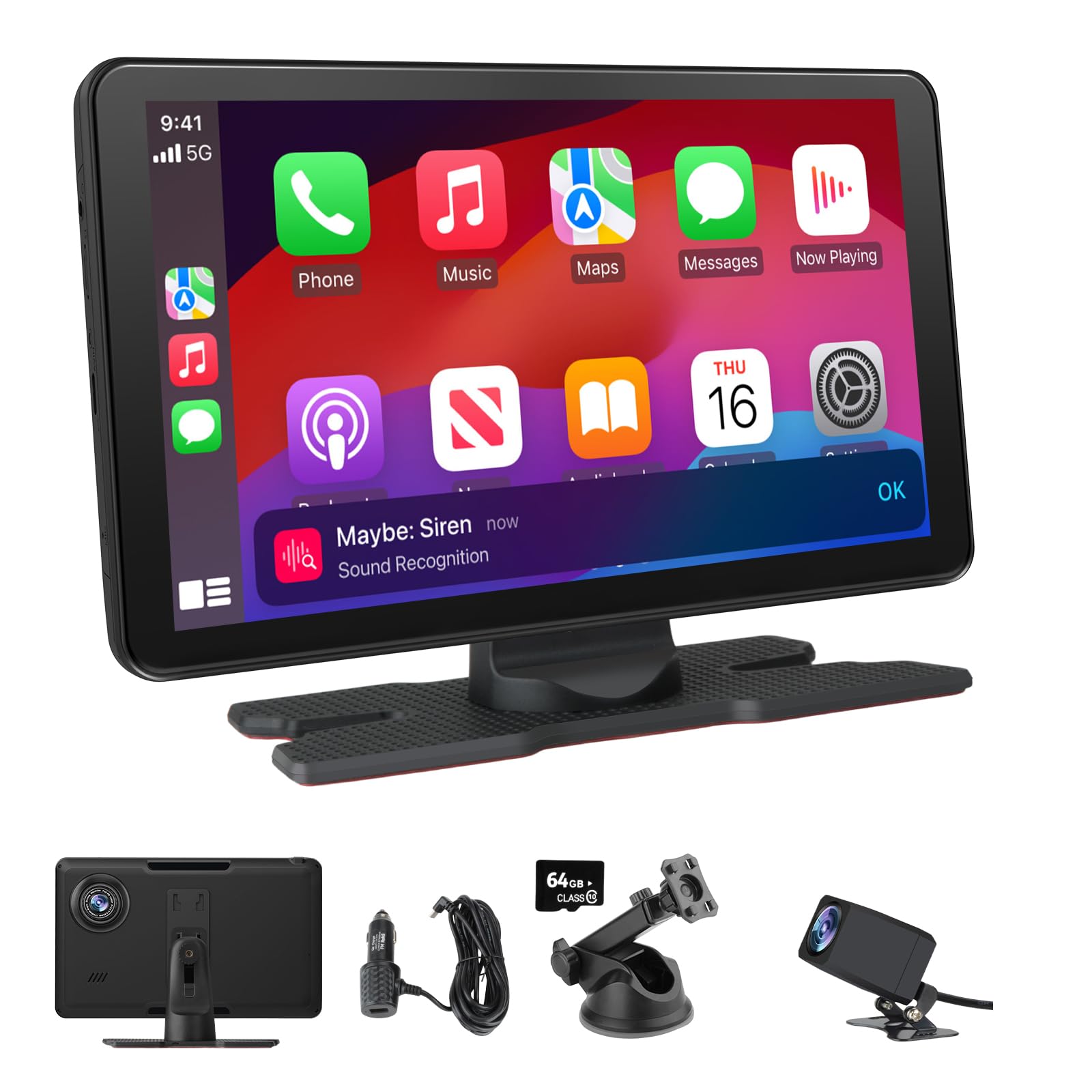 AWESAFE 9”Pantalla de Coche CarPlay/Android Auto/MirrorLink Inalámbrico, Reproductor de Pantalla Tactíl Admite 4K Dash CAM/Cámara de Trasera/Bluetooth/USB/SD/FM/Control por Voz