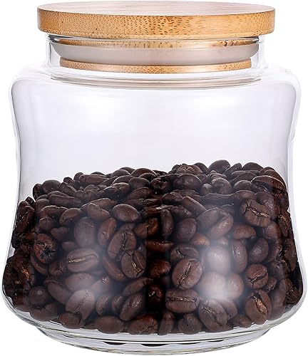 Tarro de almacenamiento de vidrio con tapas herméticas de bambú, contenedor de vidrio transparente de almacenamiento de alimentos de 20.3 onzas