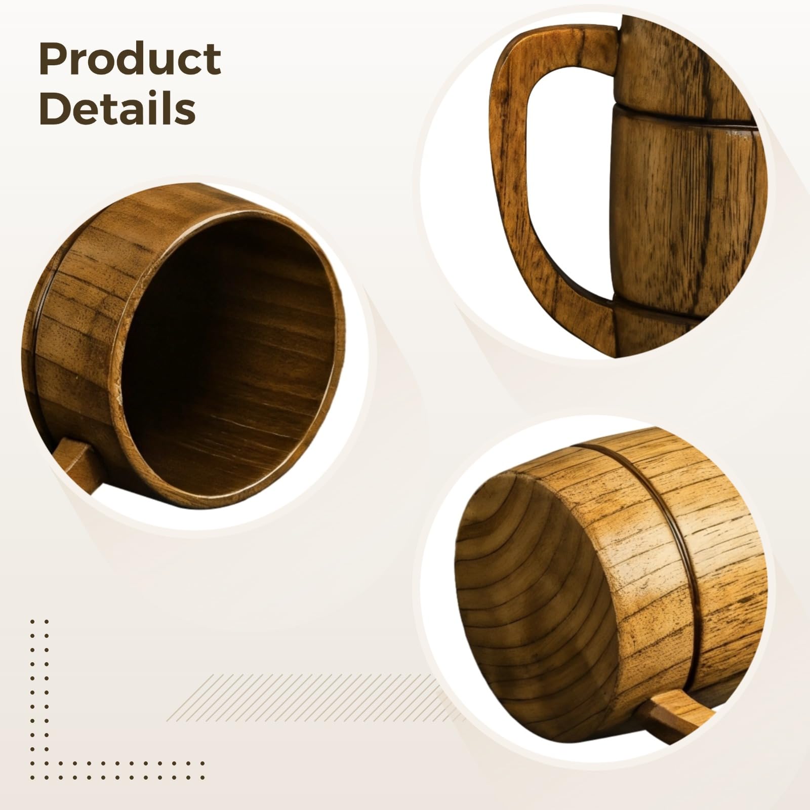 Holz-Bierkrug, Wikinger-Bierbecher mit Henkel für Männer, 350 ml großes Fassungsvermögen, Vintage-Design, ideal für Bier und andere Getränke
