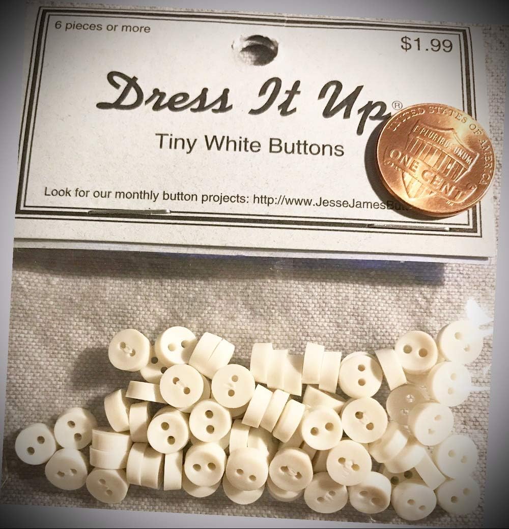 JumpingLight Dress It Up Jesse James Buttons Tiny White Buttons Plastic Sew-Through Perfect for Crafts, Scrap-Booking, Jewelry, Projects, Quilts
