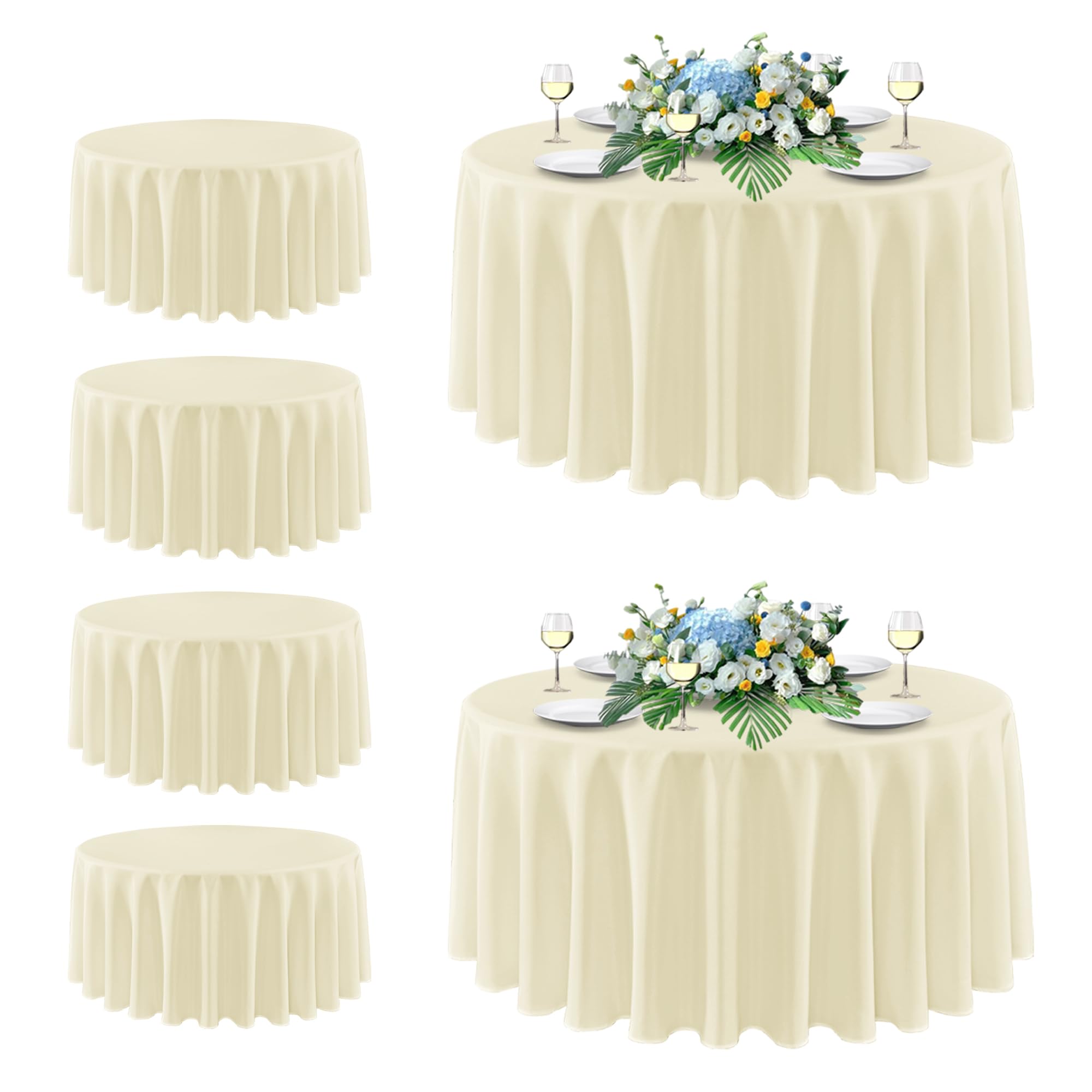 sancua Beige Round Tablecloth 108 Inch Fit 42-96 Inch Tables, 6 Pack