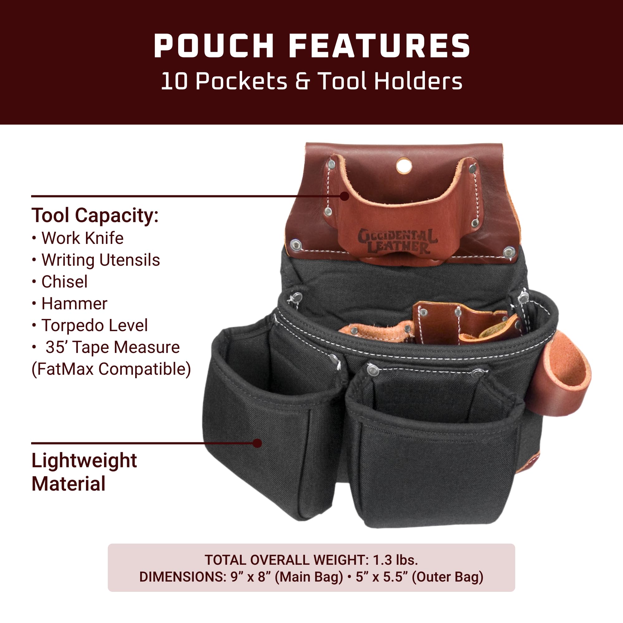 Occidental Leather OxyLights 3 Pouch Tool Bag with Tape Holder