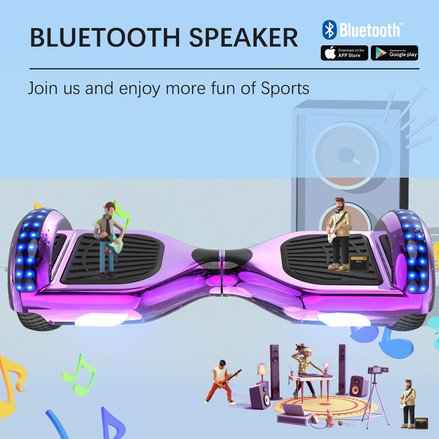 RCB Hoverkart Gyropode Hoverboard Kart pour Enfant et Adulte, Hoverboard et Kart avec Bluetooth-Musique/LED-Roue Clignotante, Cadeau pour Enfants