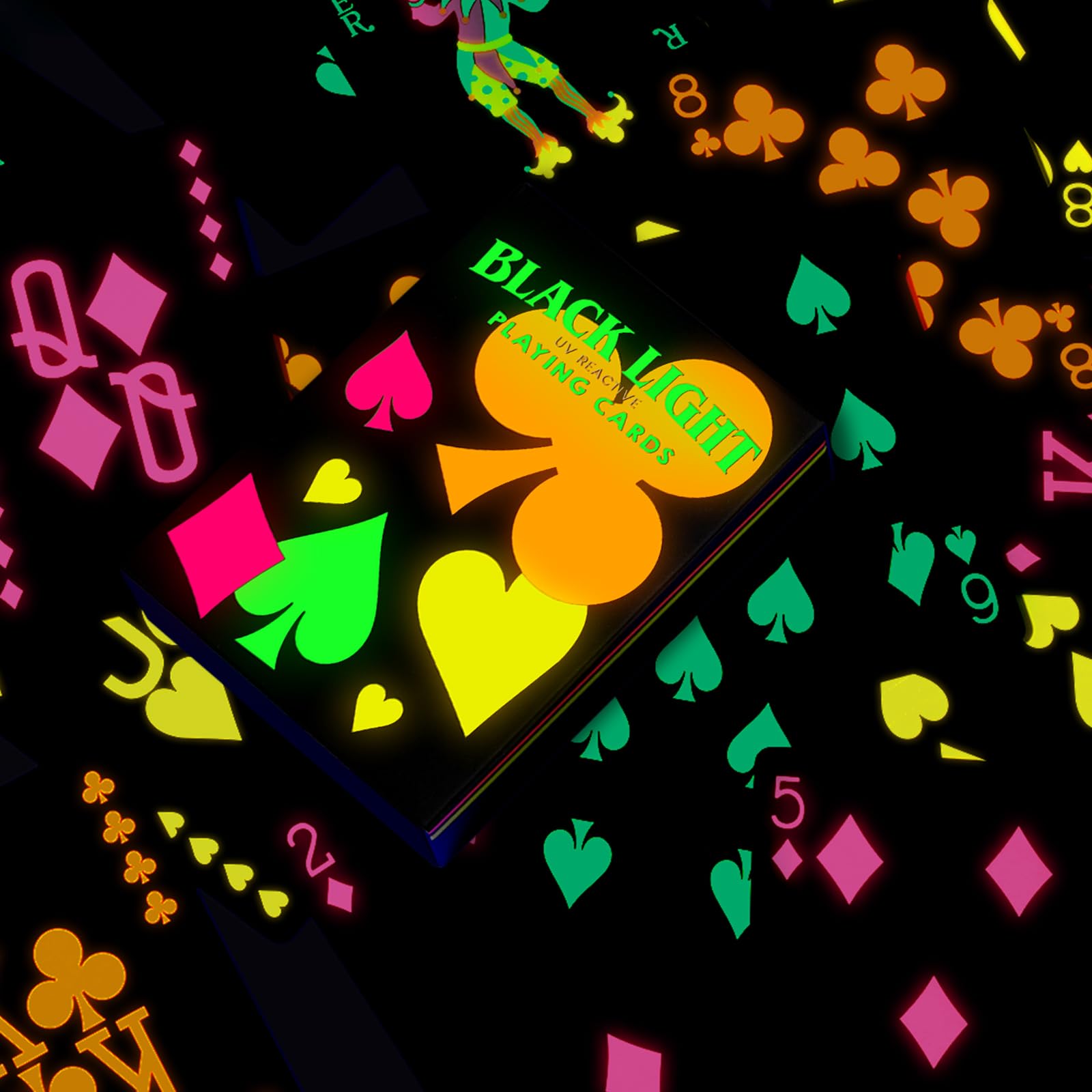 Silipull 1 Pack UV Black Light Playing Cards Neon Fluorescent Glow in The Dark Playing Cards Deck Black Light Games for Casino Night Collectors Party