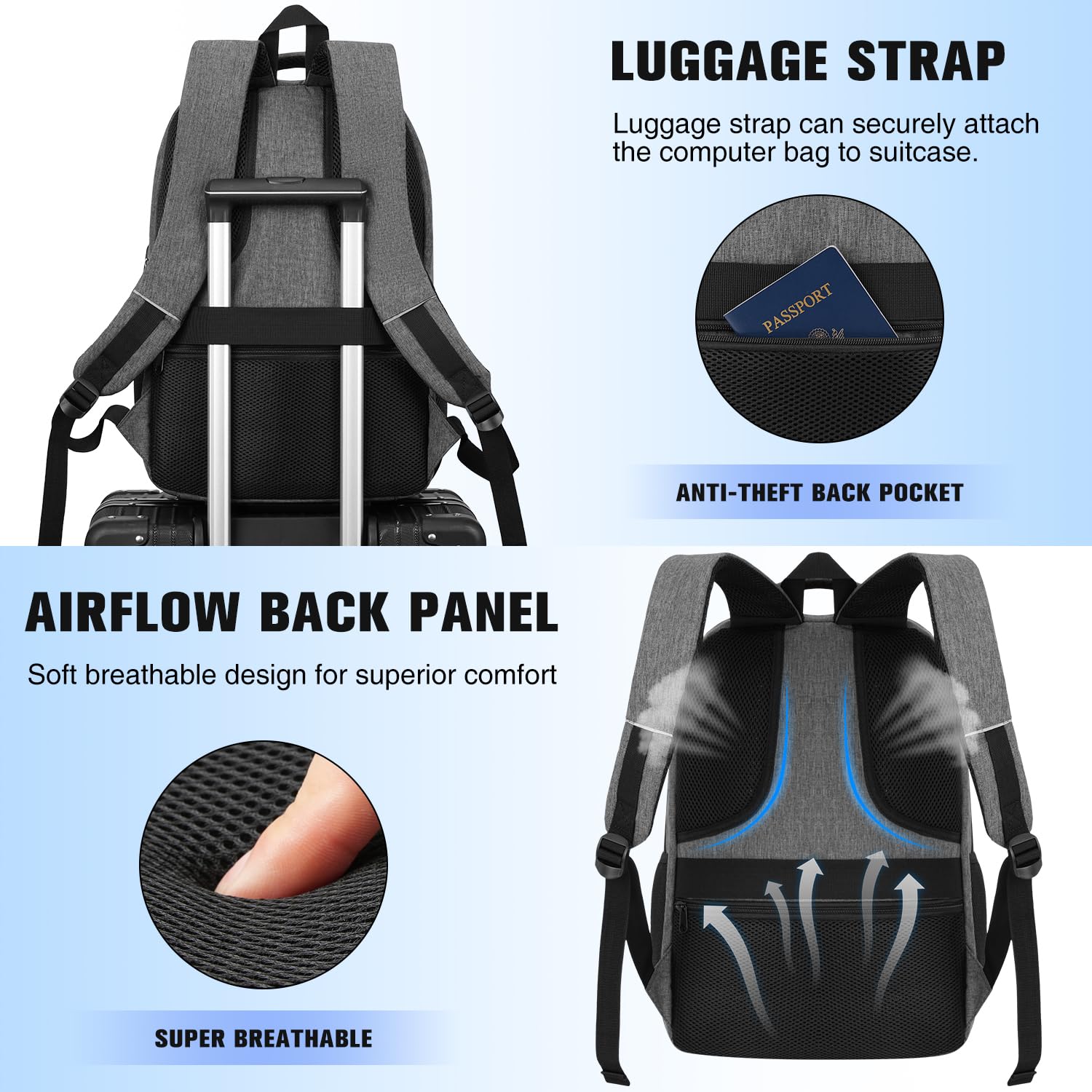 kadilong 17,3 Pouces Sac à Dos de Voyage pour Ordinateur Portable pour Homme pour Affaires,École,Étudiants,Lycée,Cartable Lycée pour Étudiant avec Port de Charge