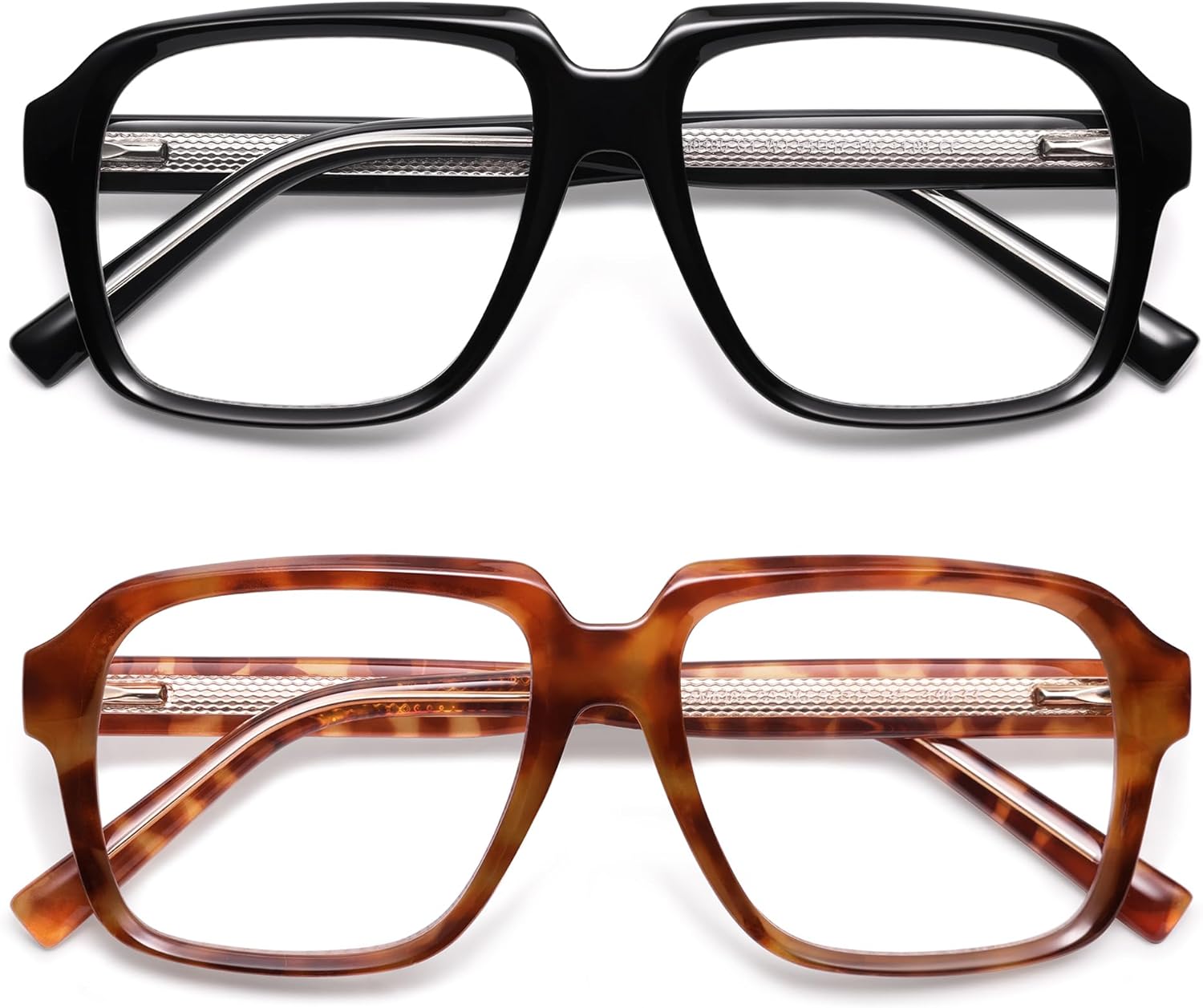 AMOMOMA Oversized Square Reading Glasses for Women,Men,Men Blue Light Blocking Computer Readers Spring hinge AM6185