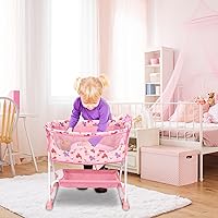 Vista 8 de Mueble para cama de muñeca ANIVIA 2 en 1, juguete con columpio para muñecas de 18 pulgadas, cuna para muñecas bebé con base