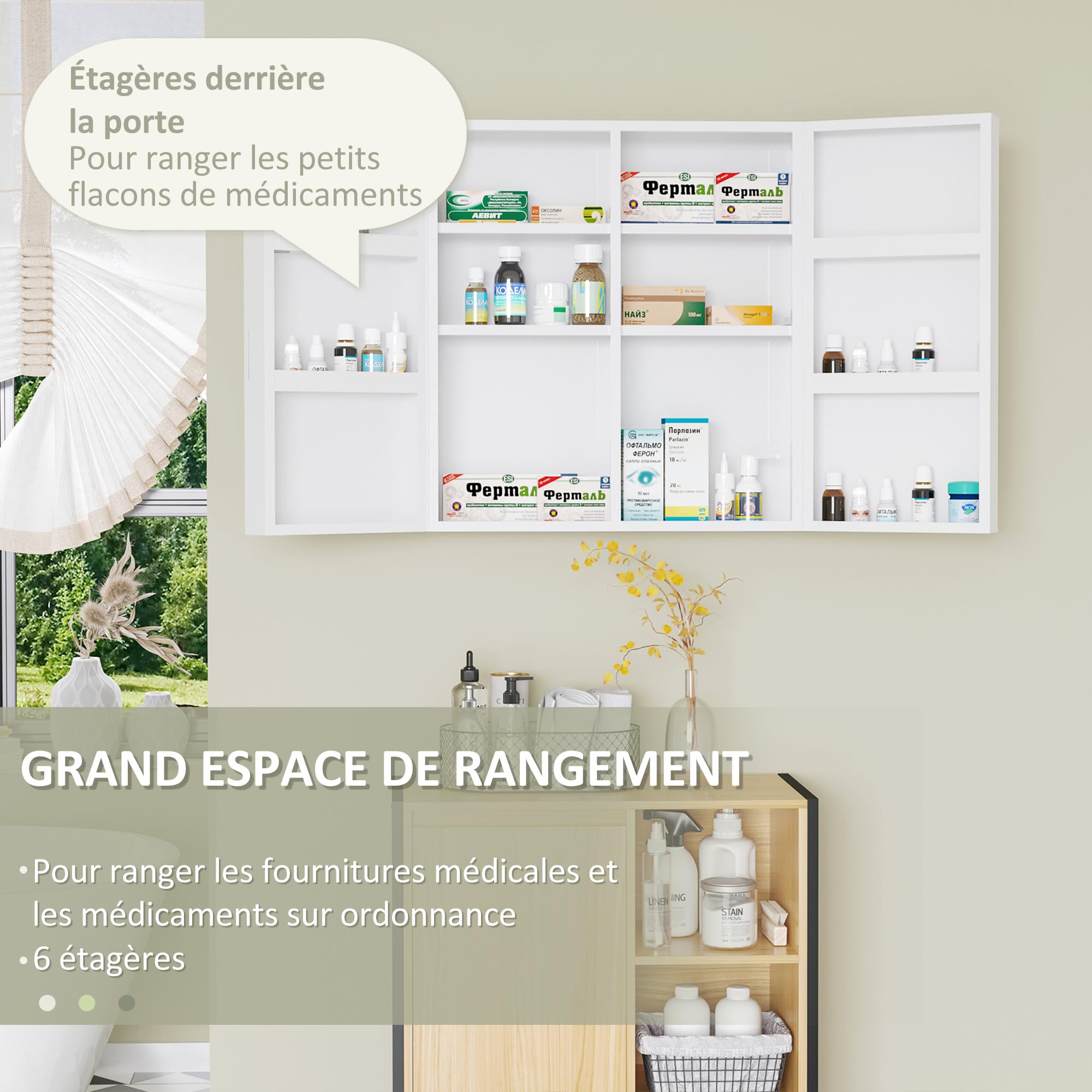 kleankin Armoire à Pharmacie Armoire à médicaments Murale à 6 étagères avec Porte verrouillable 2 clés en Acier pour Salle de Bain, Cuisine, 55 x 18 x 60 cm, Blanc