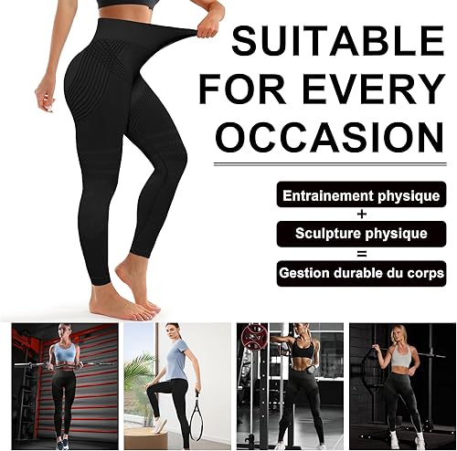 Leggings Anti Cellulite Femme, 3D Legging Compression, Minceur Taille Haute sans Couture, Pantalon de Sport Yoga Fitness Sculptant (FR/ES, Alpha/Lettres, M, Taille Normale, Taille Normale, Noire) - 6