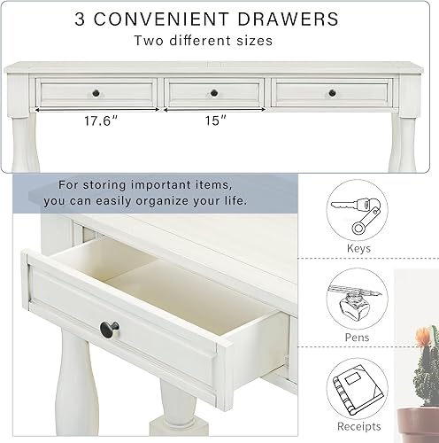 Miniatura 206 de Mesa consola de madera maciza de 48 pulgadas, mesa auxiliar moderna para sofá de entrada con 3 cajones de almacenamiento y 2 estantes. Fácil de