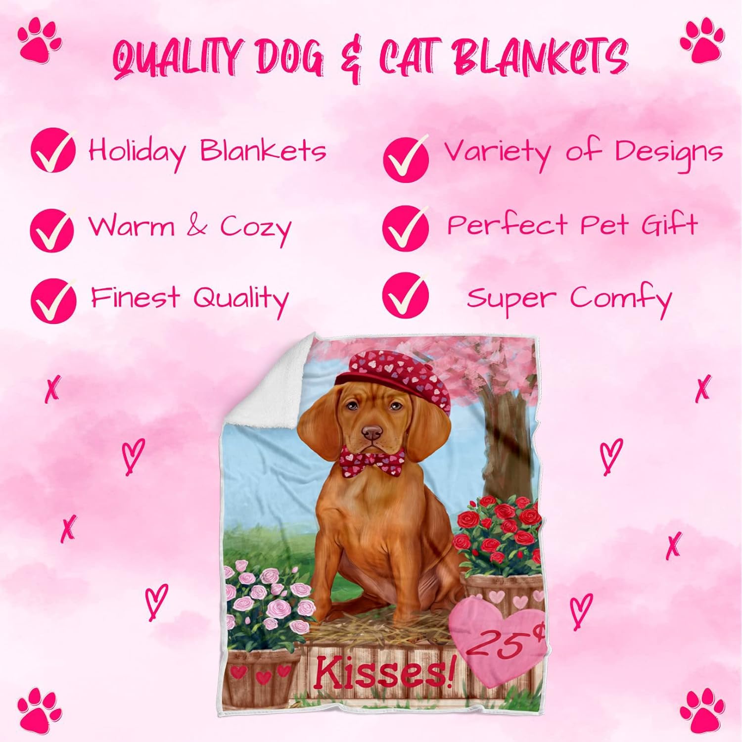 Rosie 25 Cent Kisses Vizsla Dog Blanket - Lightweight Soft Cozy and Durable Bed Blanket - Animal Theme Fuzzy Blanket for Sofa Couch BLNKT61921 (50x60 Woven)