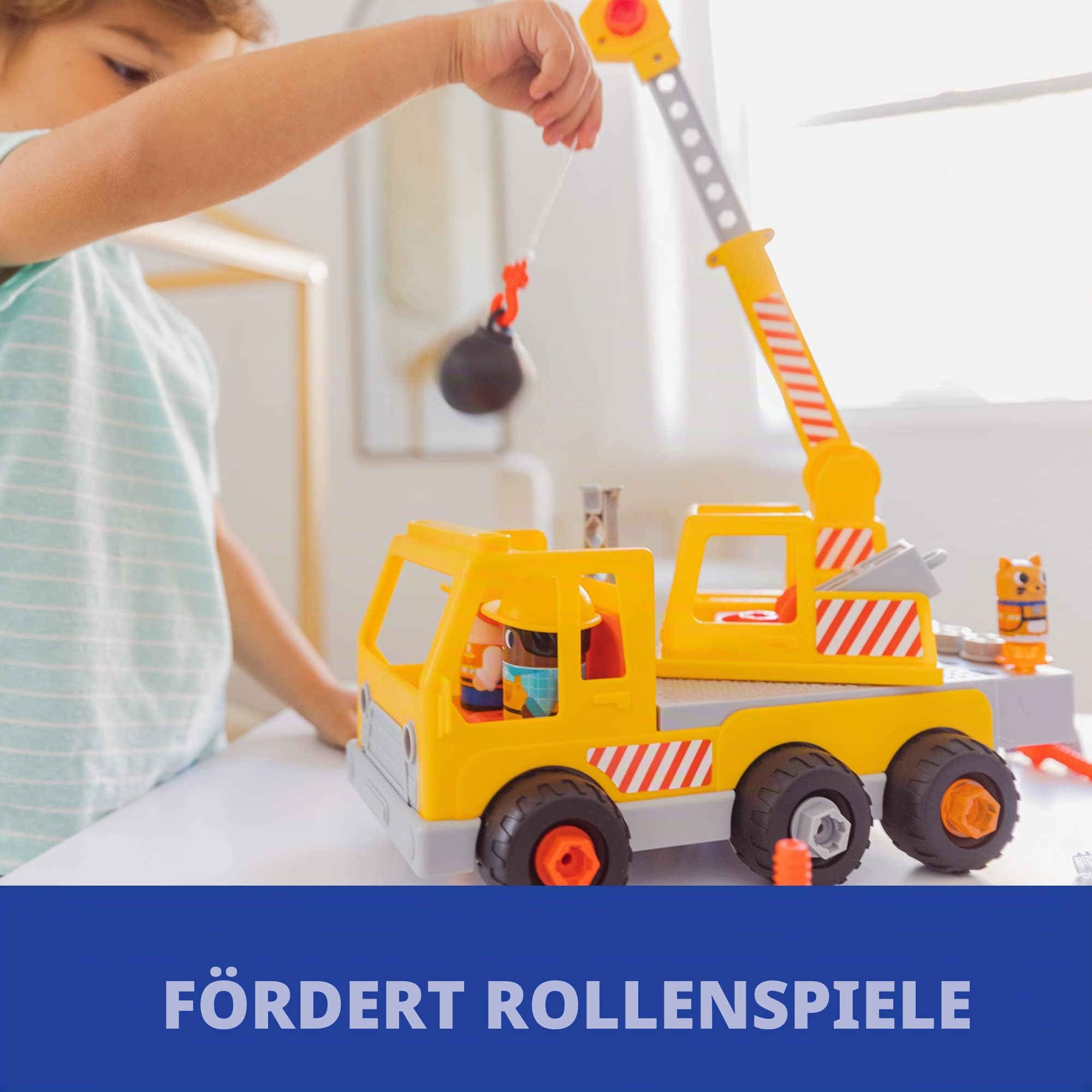 Learning Resources Design & Drill Schrauberkumpel Kran, Spielzeug zum Auseinanderbauen, mit elektrischem Spielzeugbohrer, MINT-Spielzeug für die Vorschule, für Jungen und Mädchen ab 3 Jahren