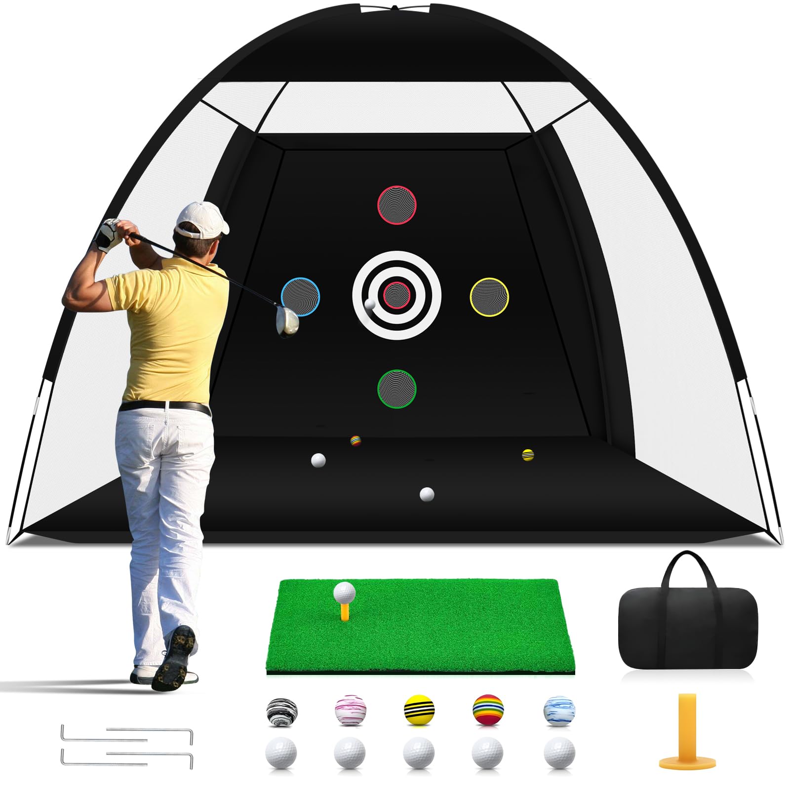 Golf Net, Golf Practice Net with Golf Hitting Mat, Home Golf Hitting Aid Nets for Backyard Driving Chipping Swing Training with Target/Balls/Tee/Bag Golf Accessories Gifts for Men/Golf Lovers