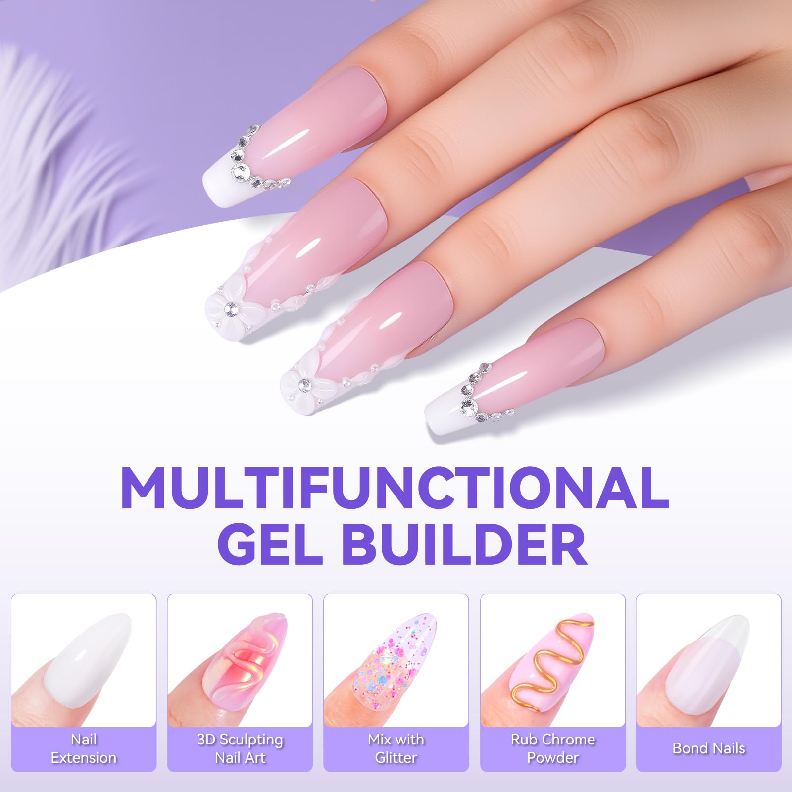 Makartt 4 en 1 Blanc Gel Constructeur Solide Non Collant 15 ml | Formule 4 en 1 : extension, sculpture 3D, construction et renforcement, idéale pour débutants et professionnels