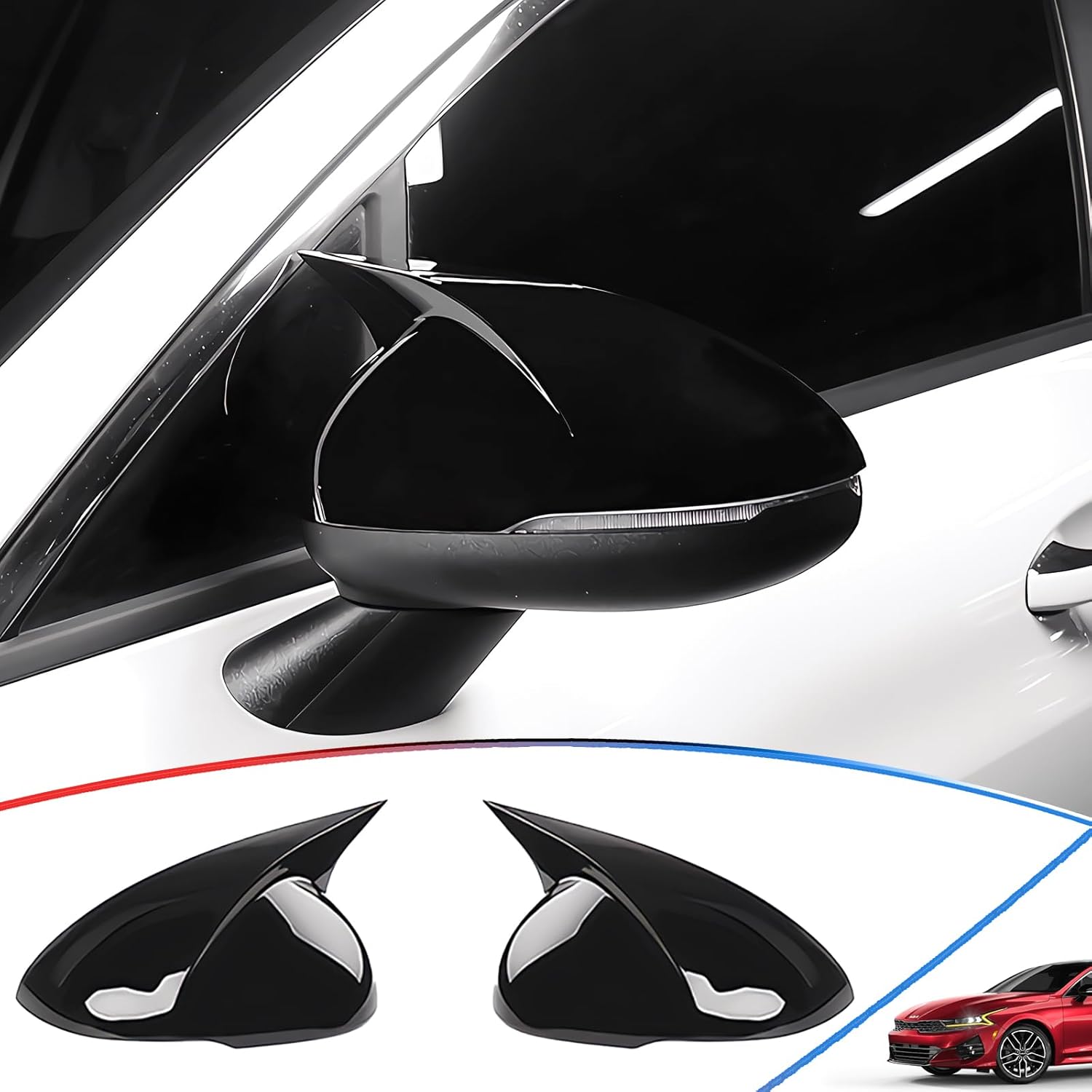 Side Mirror Cover, for Kia K5/Optima 2021 2022 2023 2024 2025 2026, Bright Black Side Rear Mirror Covers Body Kit Accessories for Cars
