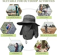 Vista 6 de Sombrero de pesca de ala ancha para hombre, 2 piezas, protección solar UPF 50+, extraíble, solapa para cara y cuello