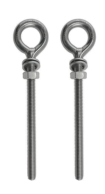 US Stainless 2 Pieces Stainless Steel 316 M8 Eye Bolt 8mm x 100mm Marine Grade Pitch of 1.25