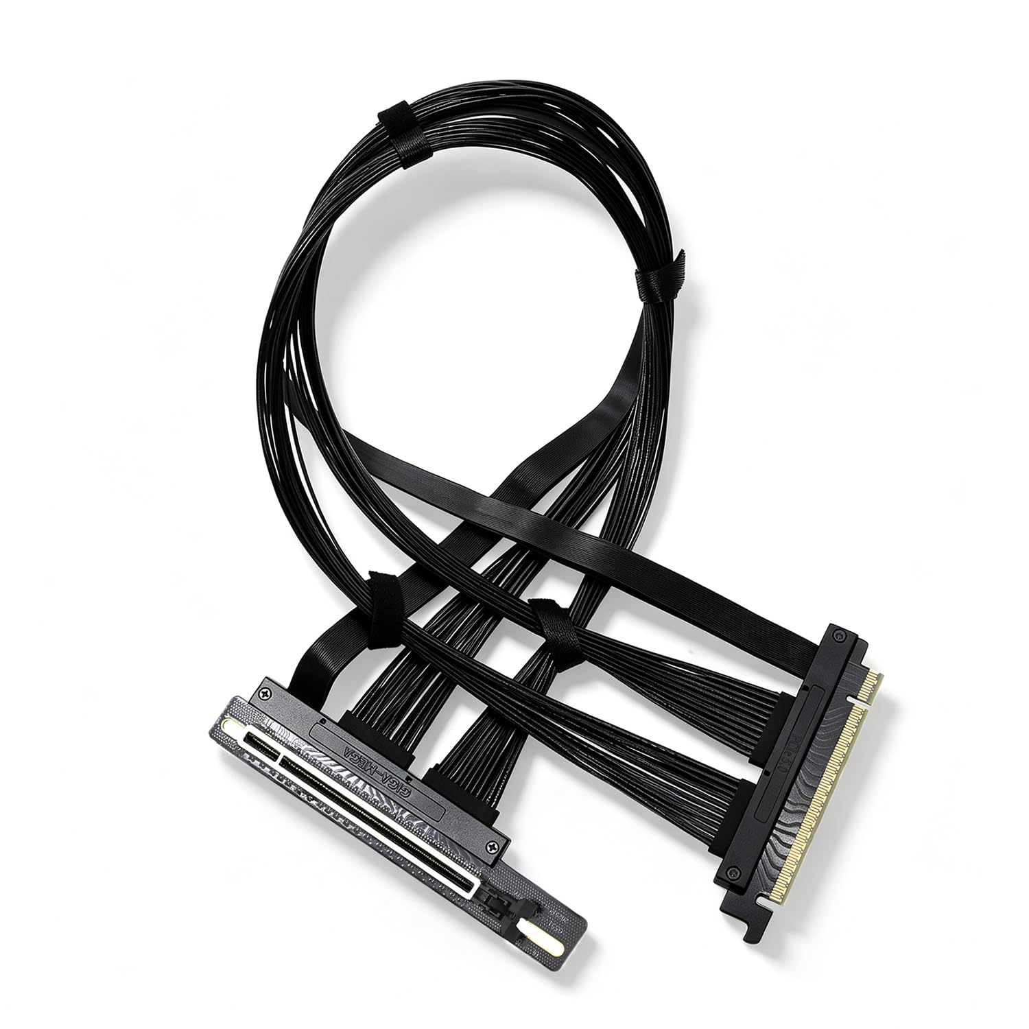 PCIe 5.0 X16 Riser Cable Right Angle Left Angle Straight Flexible Bundle Cable for AI Server 50-60 CM Length Black and White (Black, Right Angle 50cm)
