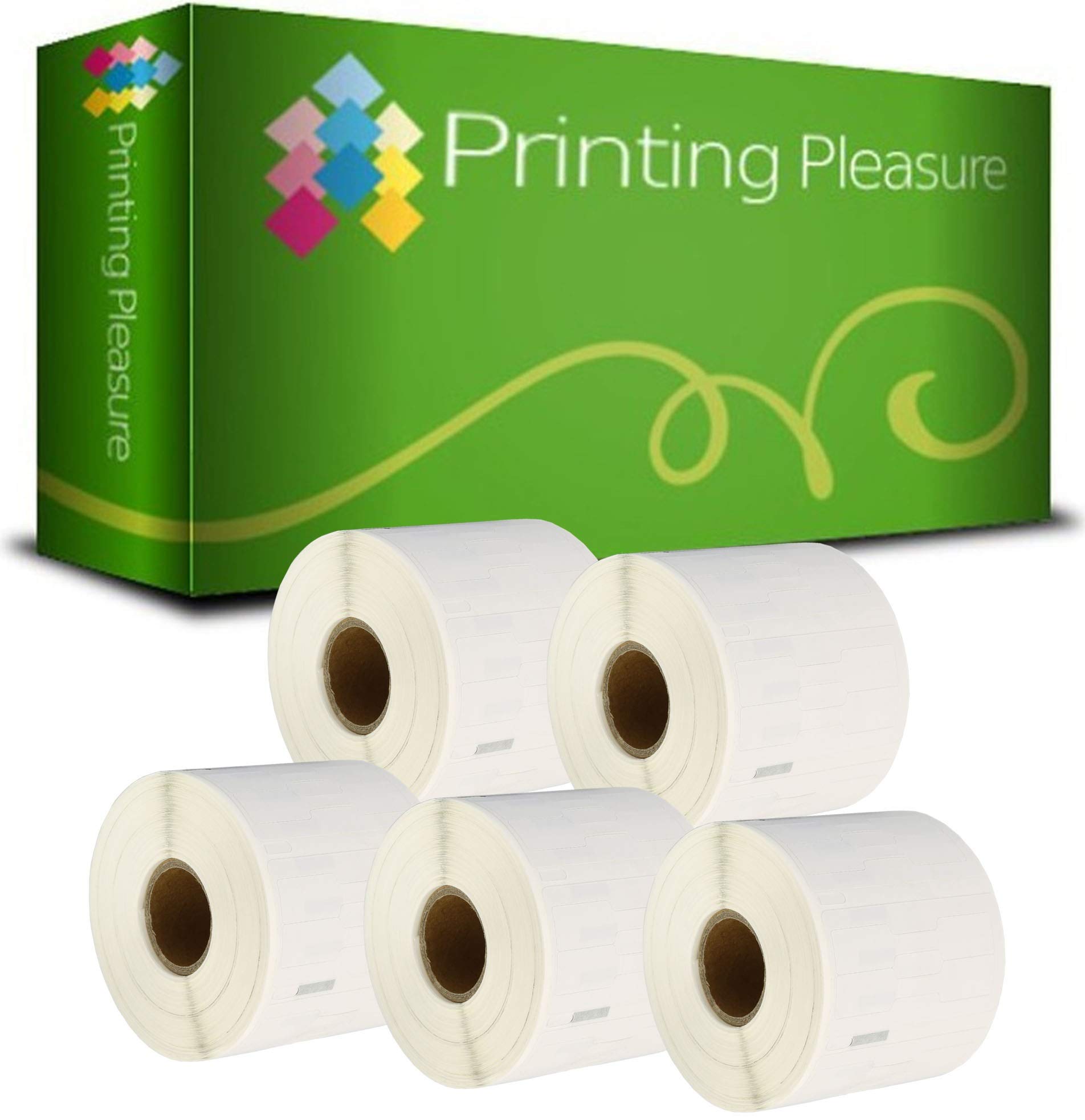 Printing Pleasure 5 x 11351 Compatible Labels Rolls for LabelWriter & Seiko Label Printers | 11mm x 54mm | 1500 Labels per Roll