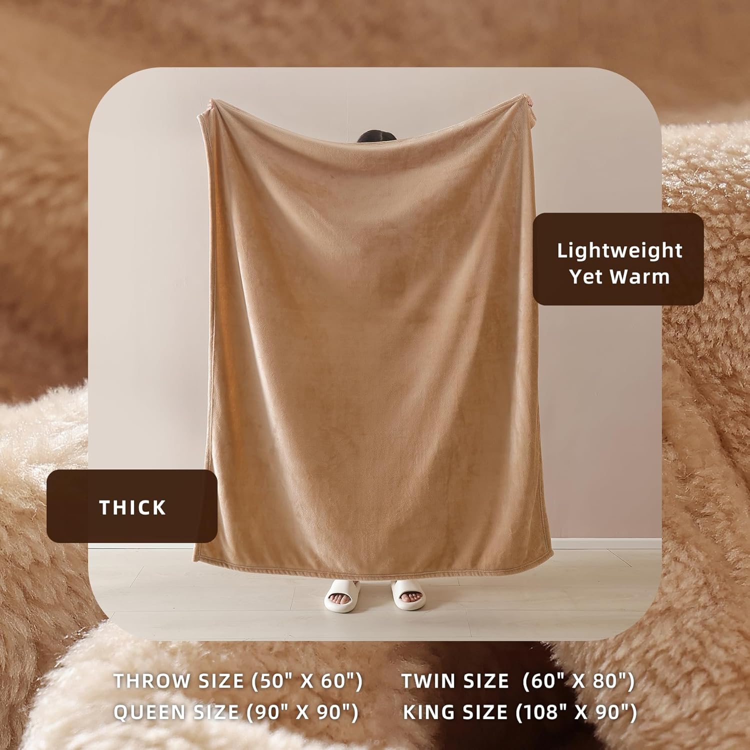 Camel Fleece Throw Blanket for Couch Sofa, Soft Warm Fuzzy Cozy Blankets for Women Men Gift, Plush Microfiber Flannel Blanket Suitable for All Seasons, 50x60 Inches - Image 6