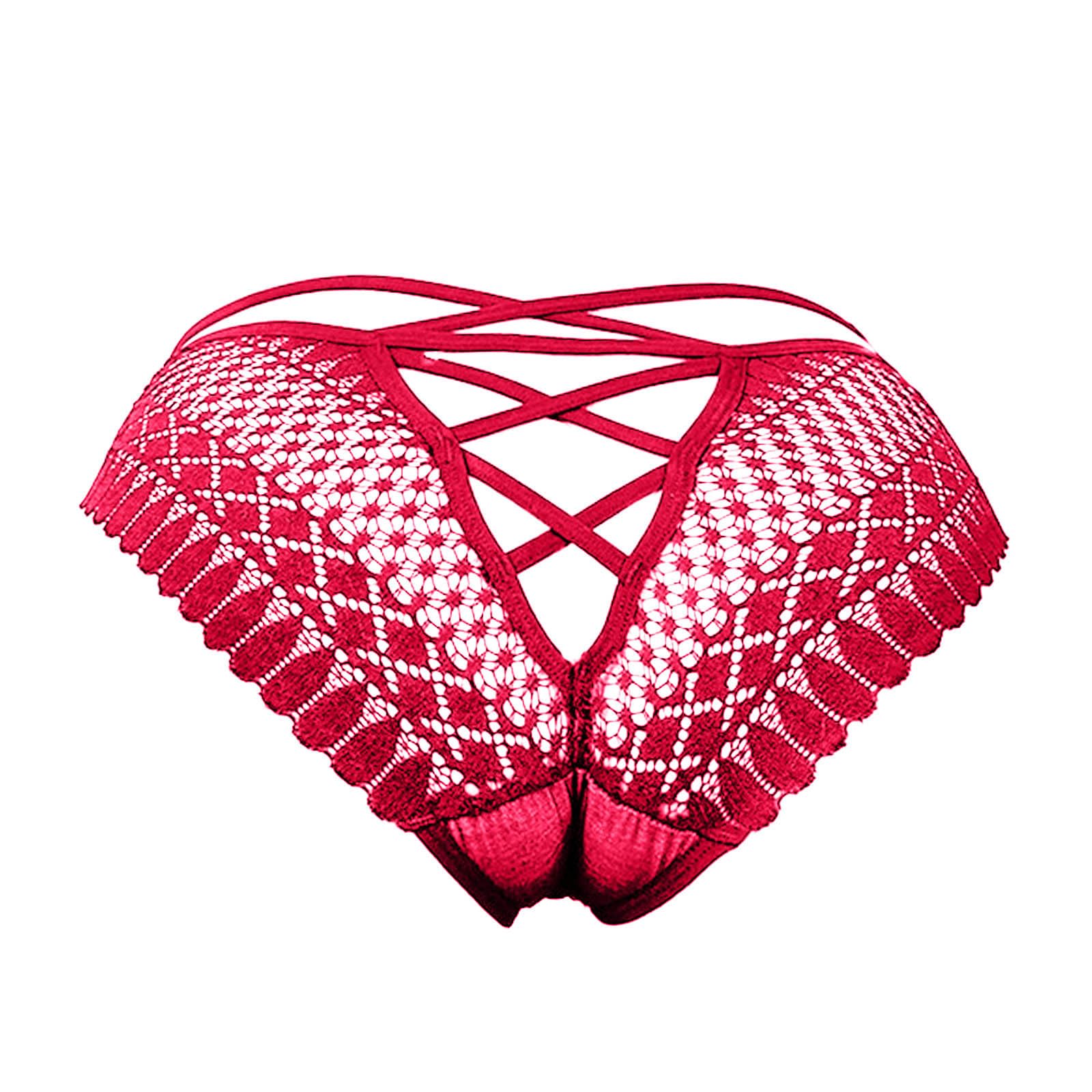 Lace Underwear for Women V-Cut Cross Strap Bikini Underwear Sexy Panties for Women Pack Mid-Waist Cheeky Underwear