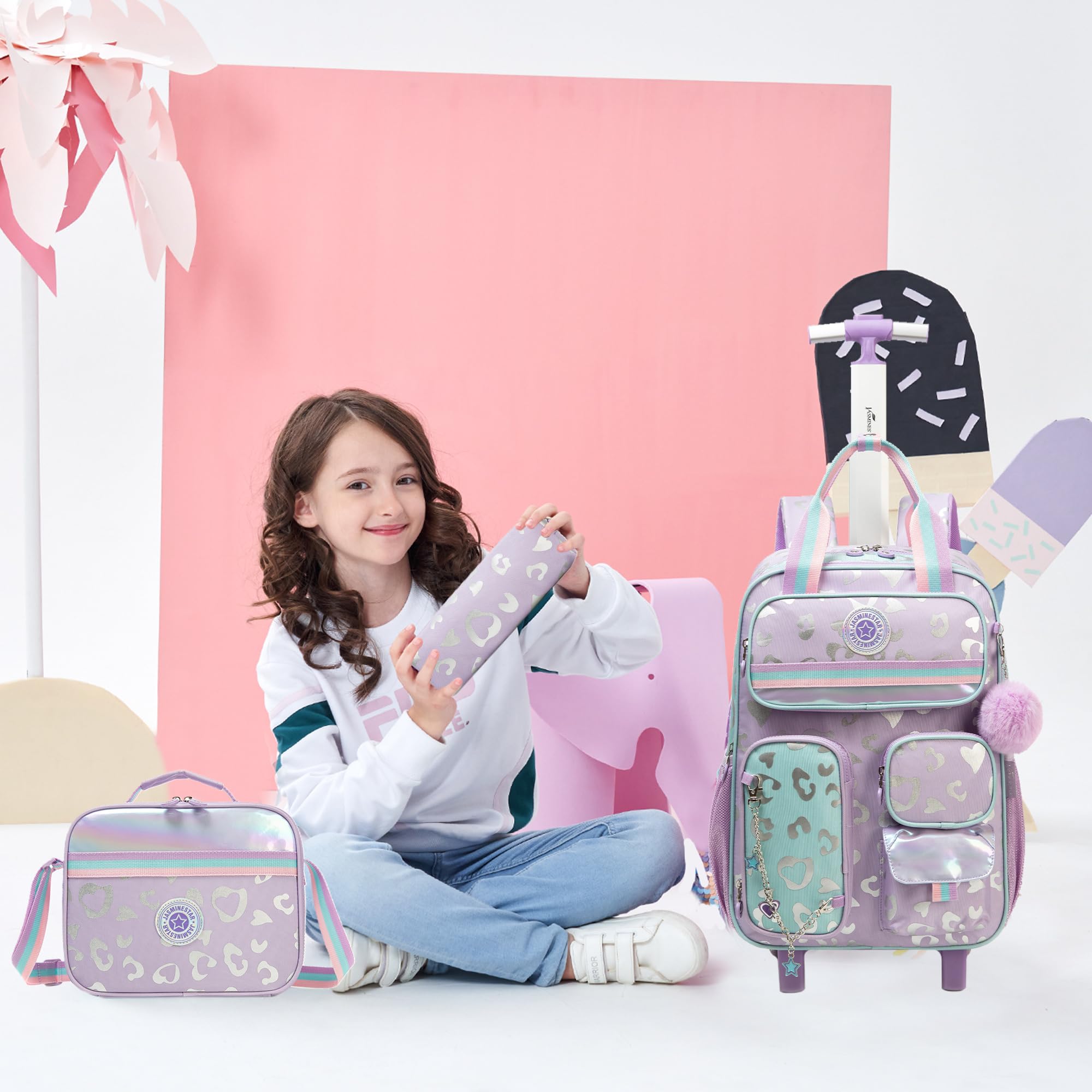 HTgroce Cartable a Roulette Fille, Sac a Roulette Fille cm1