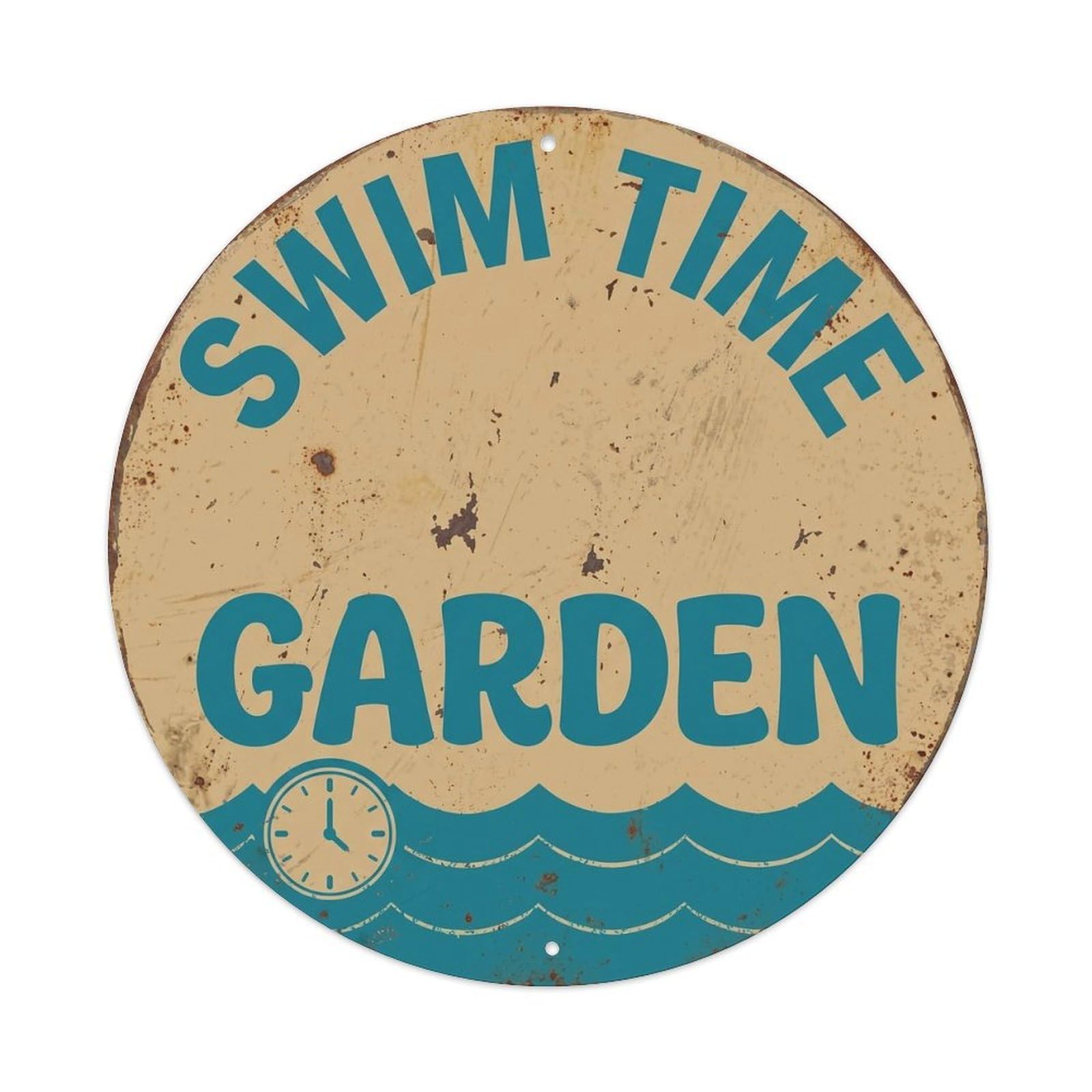 Yrnq Vintage Style Swim Time Garden Vintage Metal Tin Sign Plaque Wall Decor For Cafe, Club, Garden Round Metal Poster 8X8inch