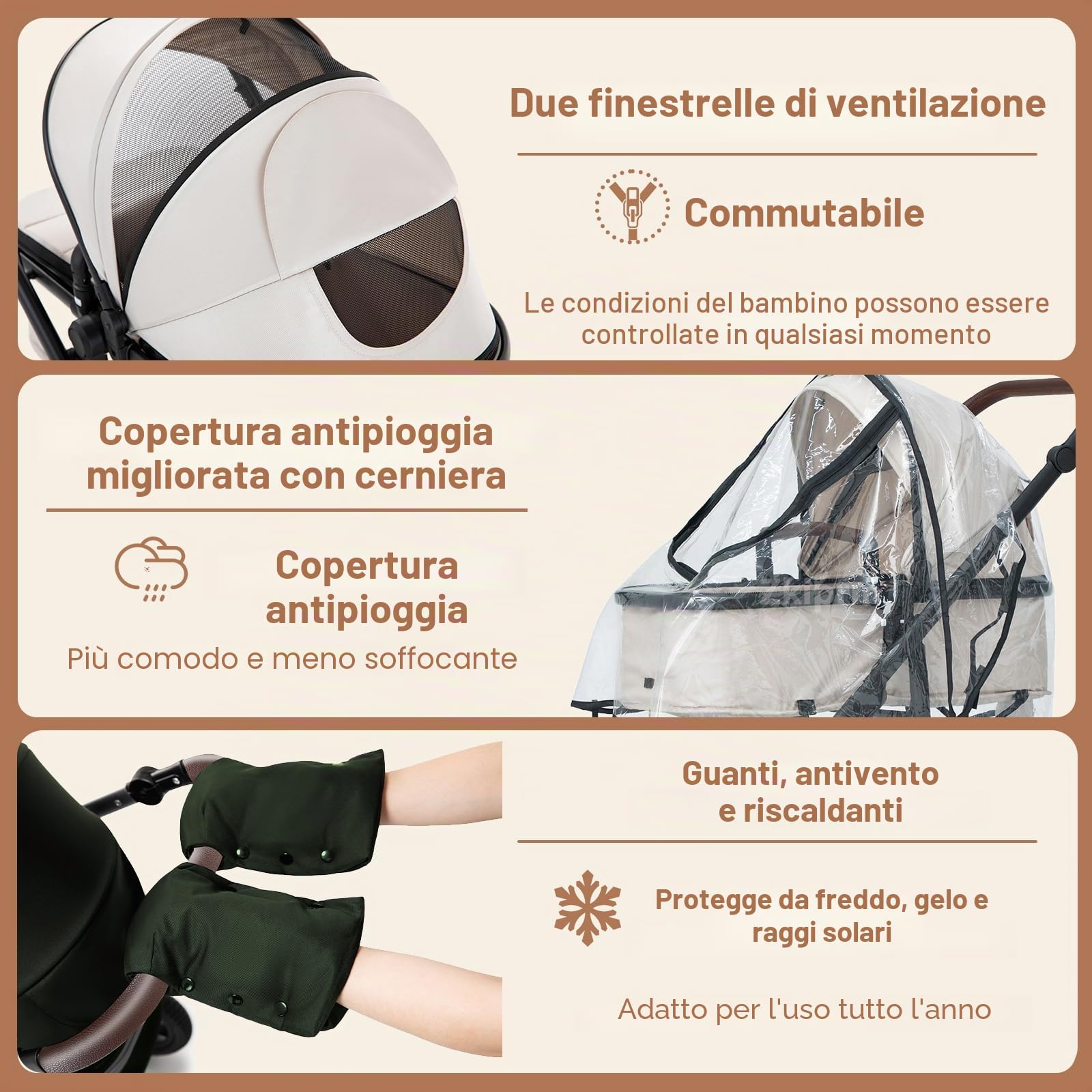 Zkiprm Passeggino per fuoristrada Adatto per viaggi - passeggino accogliente | Sistema di Viaggio Con Sedia, Braccioli Regolabili, Pioggia, Zanzariera, Telaio in alluminio, 0-4 anni