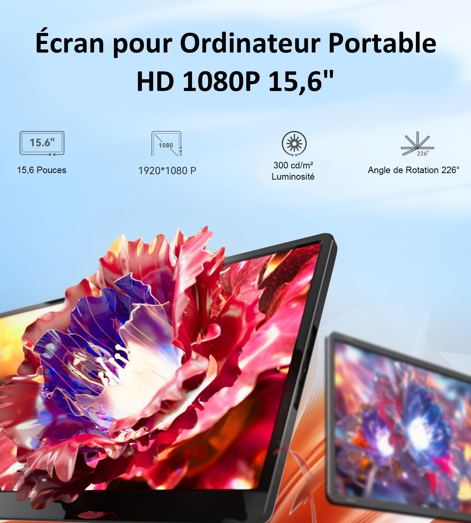 ACOTRISVIEW Double Écran PC Portable 15,6 Pouces, Triple Écran 1080P 16:9