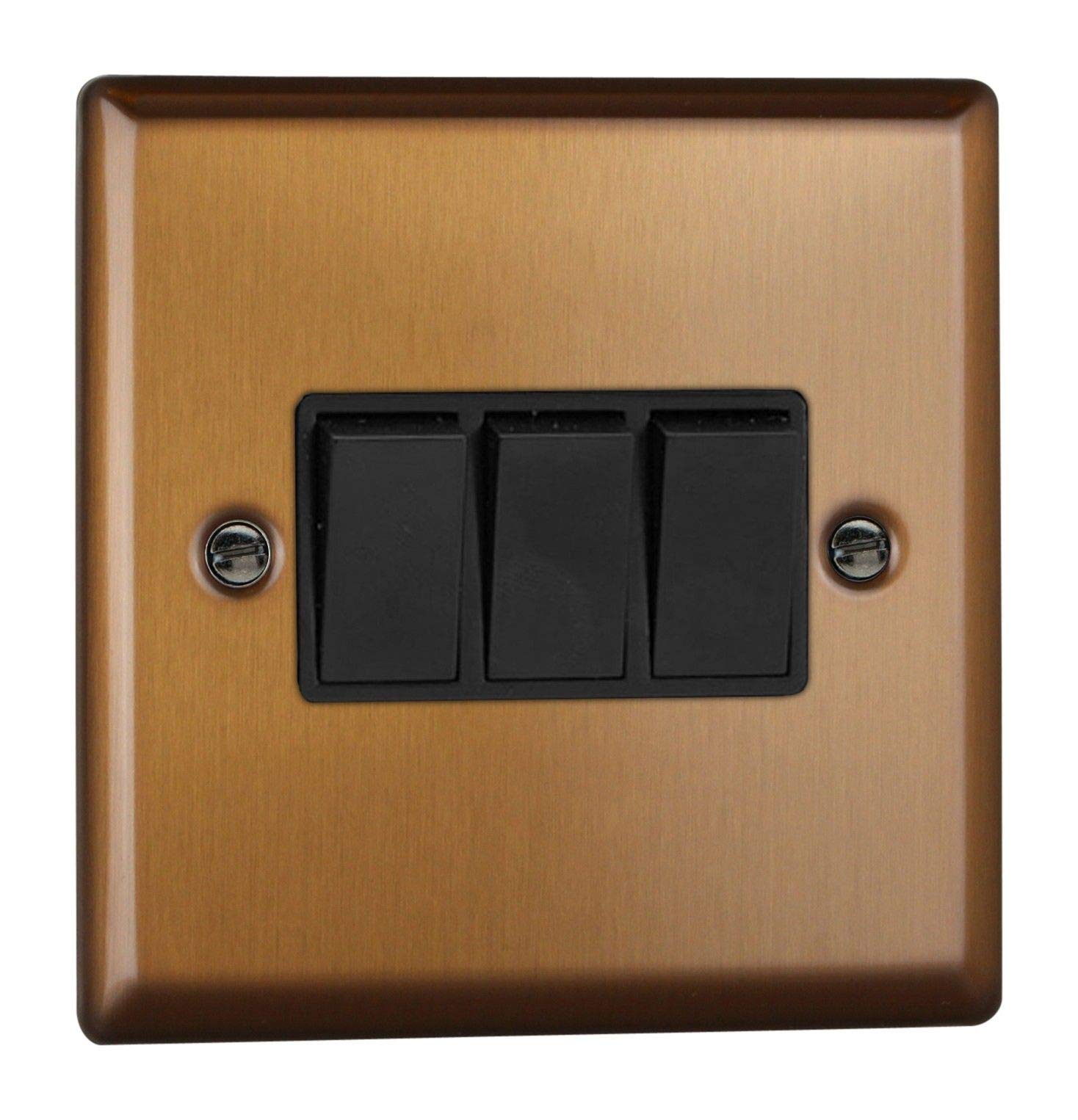 Switch Bronze Triple Light 10A 3-Gang 2-Way Urban Brushed + Black Insert