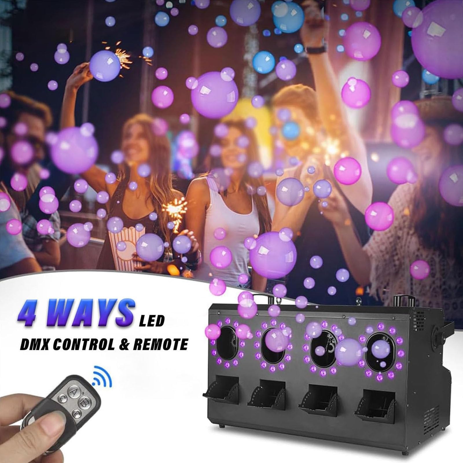 MáQuina De Burbujas De Humo Profesional Con Luces, MáQuina De Burbujas De Humo Con Led De 3000 W, Efecto Dmx, 48 Luces Led De 3 W, 4 Boquillas, Panel De Control Lcd, Capacidad Del Tanque: 1.2 L