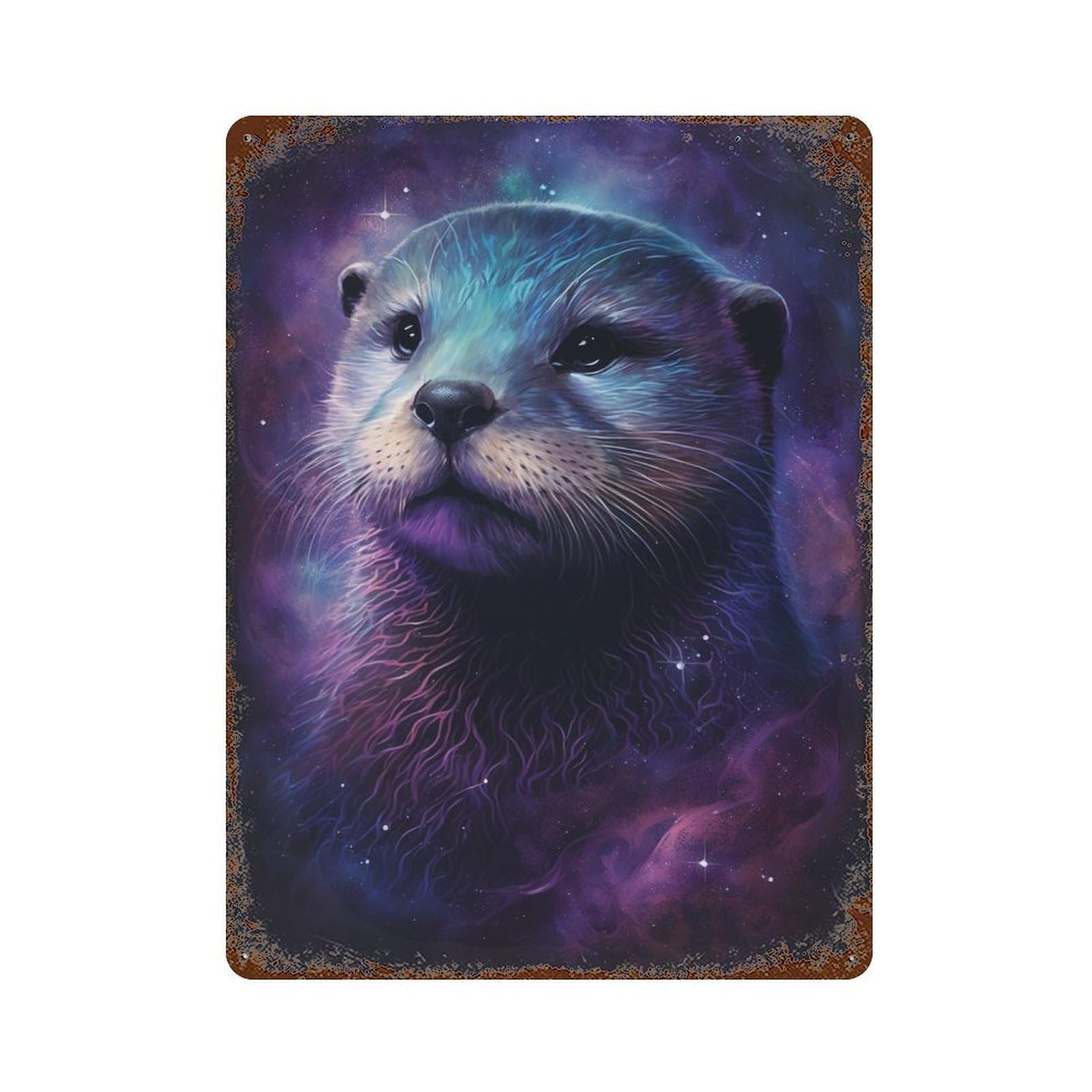 Cosmic Otter Portrait Print Rust Effect Tin Sign 15.7"x11.8", Vintage Wall Decor for Garage, Pub Or Kitchen