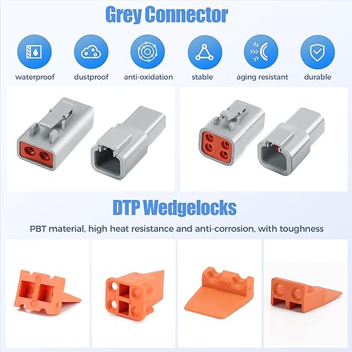 Miniatura 6 de Juego de conectores DTP Deutsch de 72 piezas, 4 pines, impermeables, para automóviles, 6 juegos con calibre 12 de contactos estampados, calibre