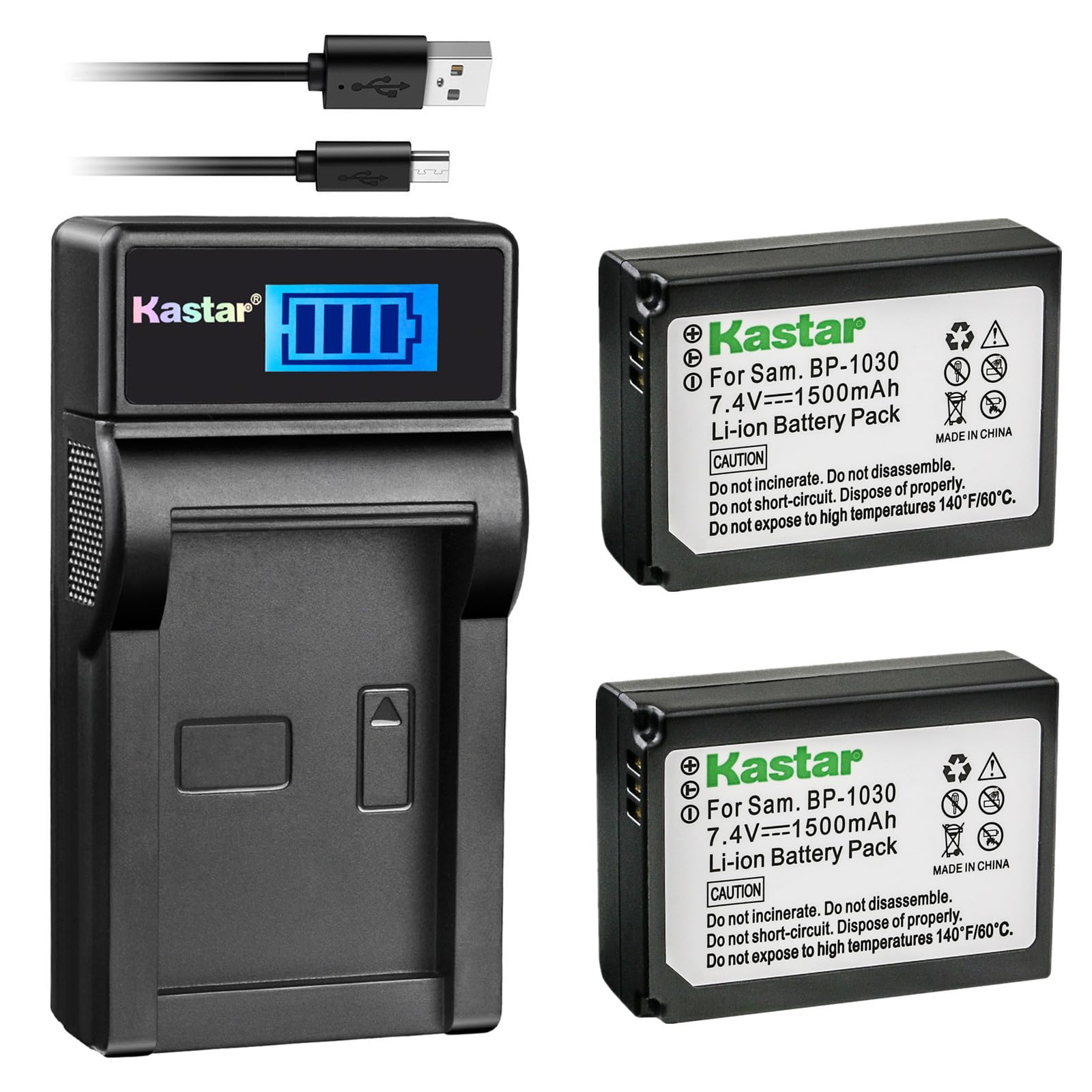 Kastar Battery 2 Pack & LCD Slim USB Charger for Samsung BP1030, BP1030B, BP1130, ED-BP1030 and Samsung NX200, NX210, NX300, NX300M, NX1000, NX1100, NX2000 Camera