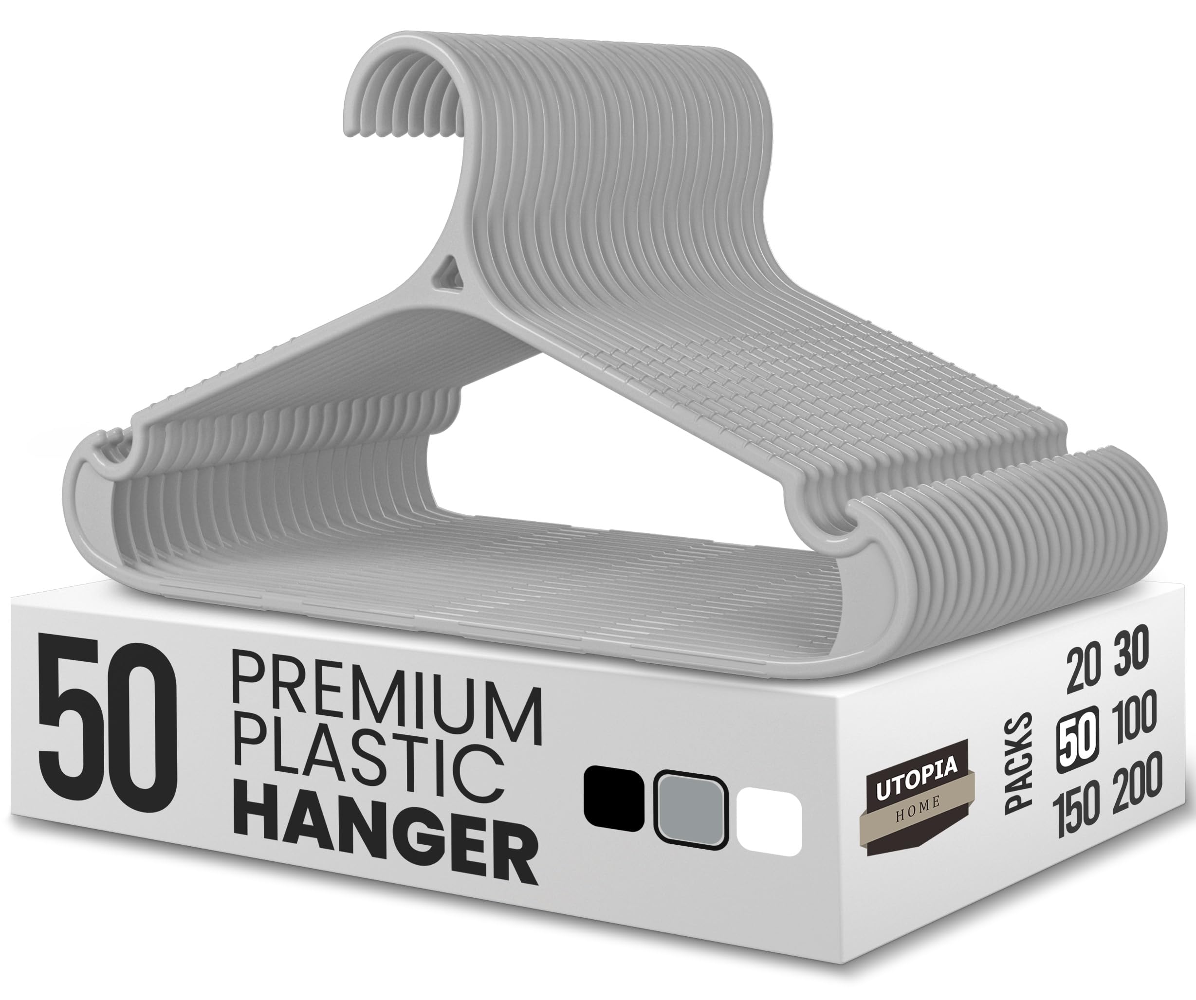 Utopia Home Grey Clothes Hangers - Standard Plastic Hangers Space Saving - Durable Coat Hangers 50 Pack (Grey)
